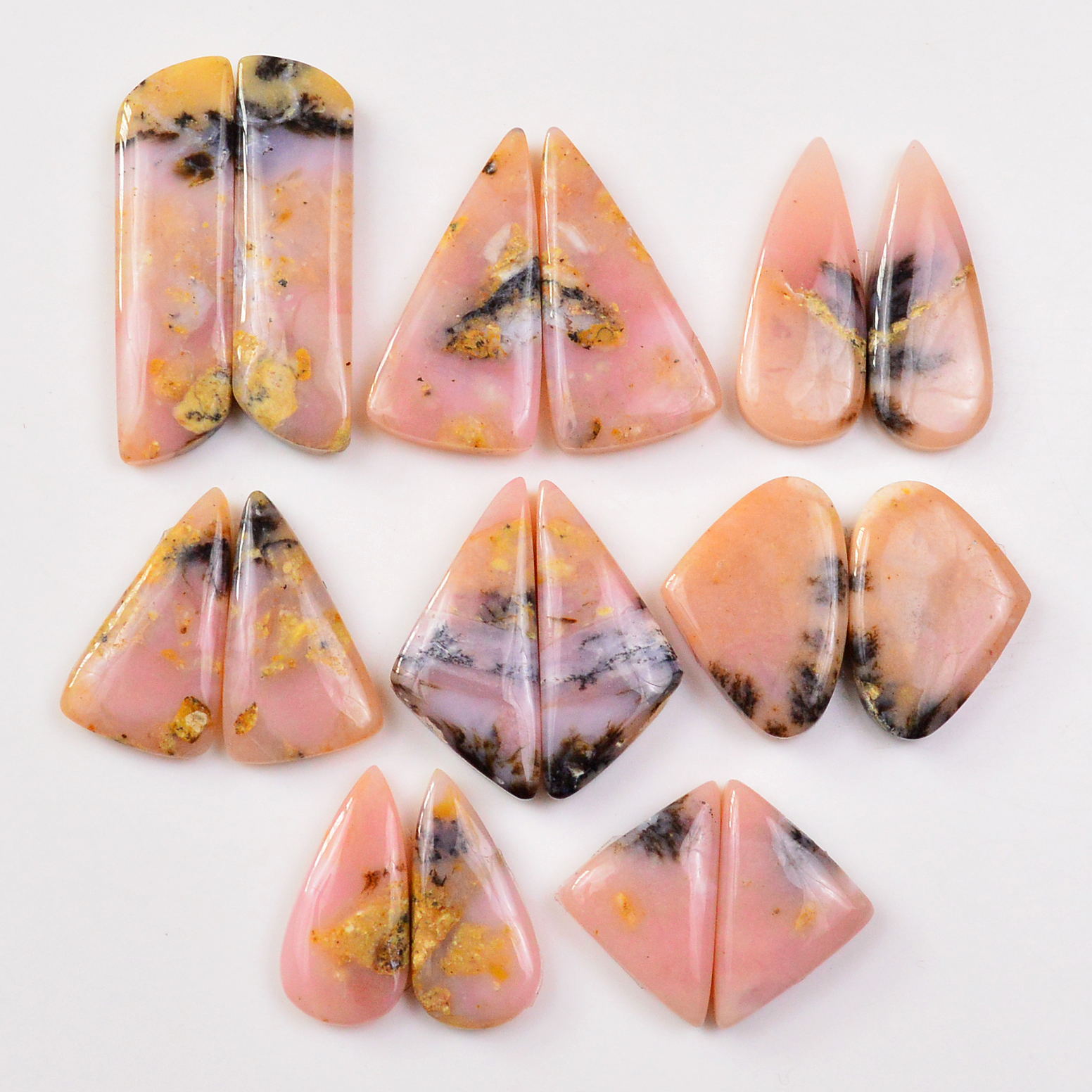 8 Pairs 118Cts Natural Pink Opal Pairs Wholesale Lot Cabochon Loose Gemstone For Jewelry Mixed Shapes 32x8 18x11mm 19335