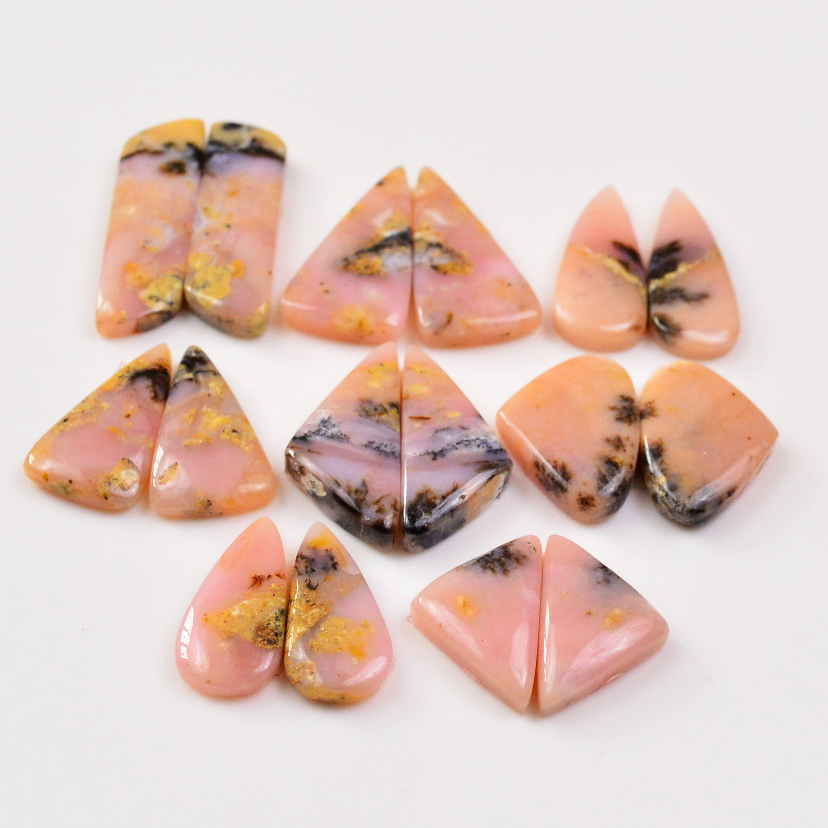 8 Pairs 118Cts Natural Pink Opal Pairs Wholesale Lot Cabochon Loose Gemstone For Jewelry Mixed Shapes 32x8 18x11mm 19335