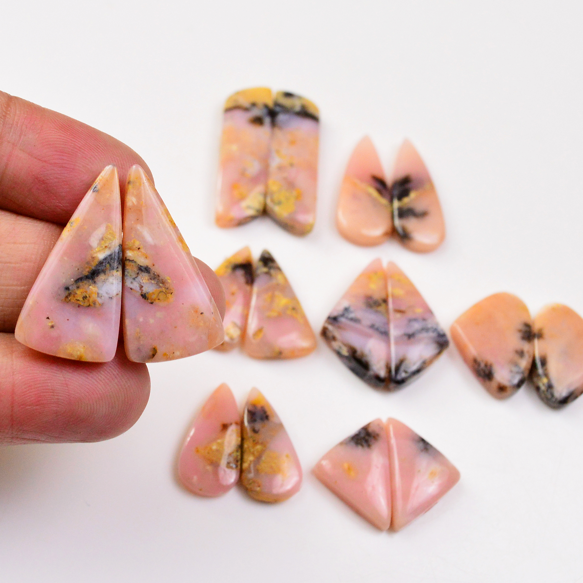 8 Pairs 118Cts Natural Pink Opal Pairs Wholesale Lot Cabochon Loose Gemstone For Jewelry Mixed Shapes 32x8 18x11mm 19335