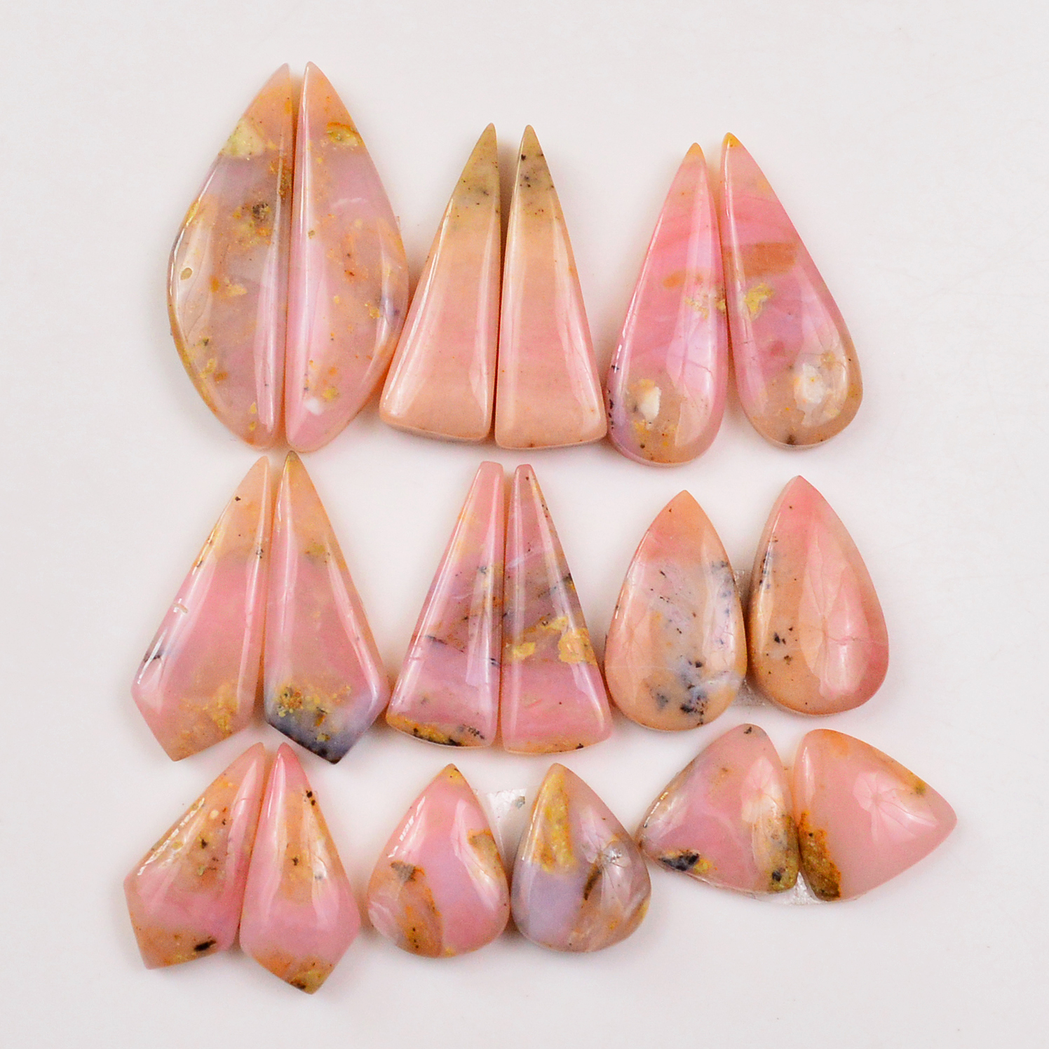 9 Pairs 138Cts Natural Pink Opal Pairs Wholesale Lot Cabochon Loose Gemstone For Jewelry Mixed Shapes 28x10 15x11mm 19336