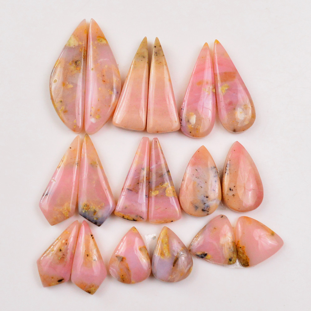 Image of 9 Pairs 138Cts Natural Pink Opal Pairs Wholesale Lot Cabochon Loose Gemstone For Jewelry, Mixed Shapes 28x10 15x11mm #19336