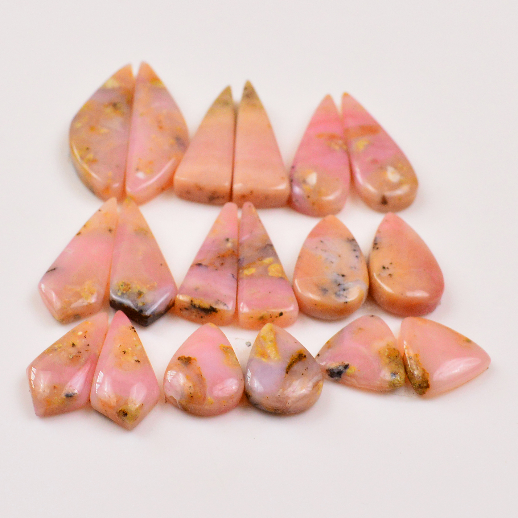 9 Pairs 138Cts Natural Pink Opal Pairs Wholesale Lot Cabochon Loose Gemstone For Jewelry Mixed Shapes 28x10 15x11mm 19336