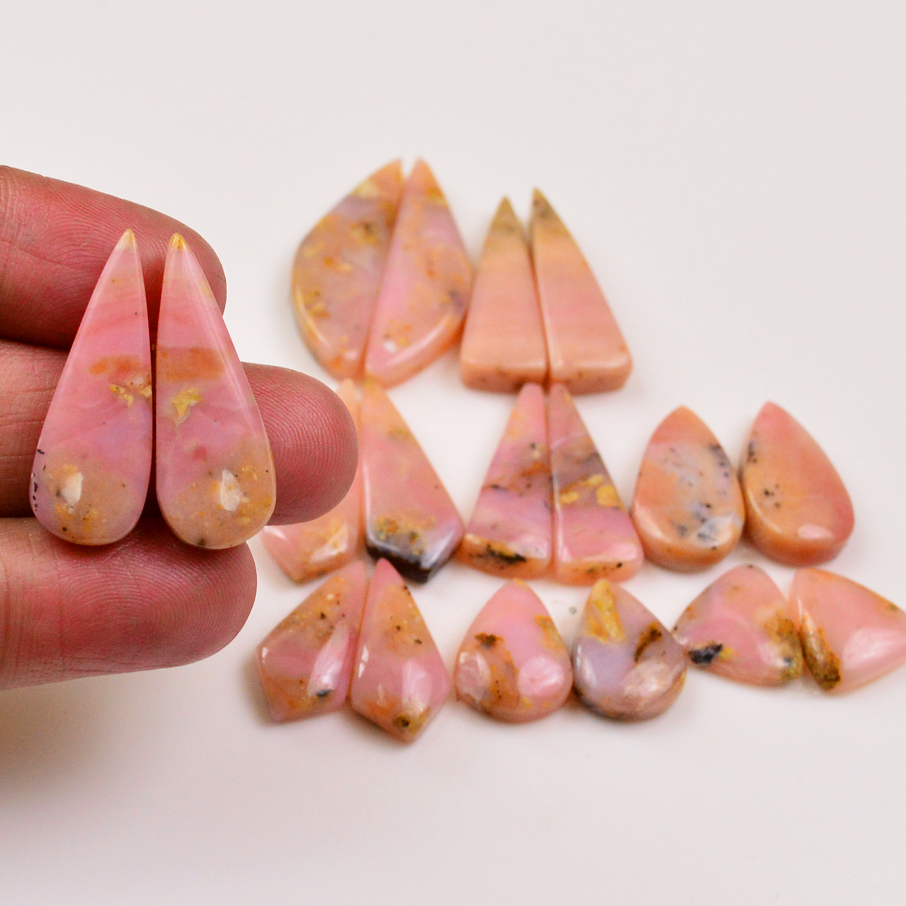9 Pairs 138Cts Natural Pink Opal Pairs Wholesale Lot Cabochon Loose Gemstone For Jewelry Mixed Shapes 28x10 15x11mm 19336
