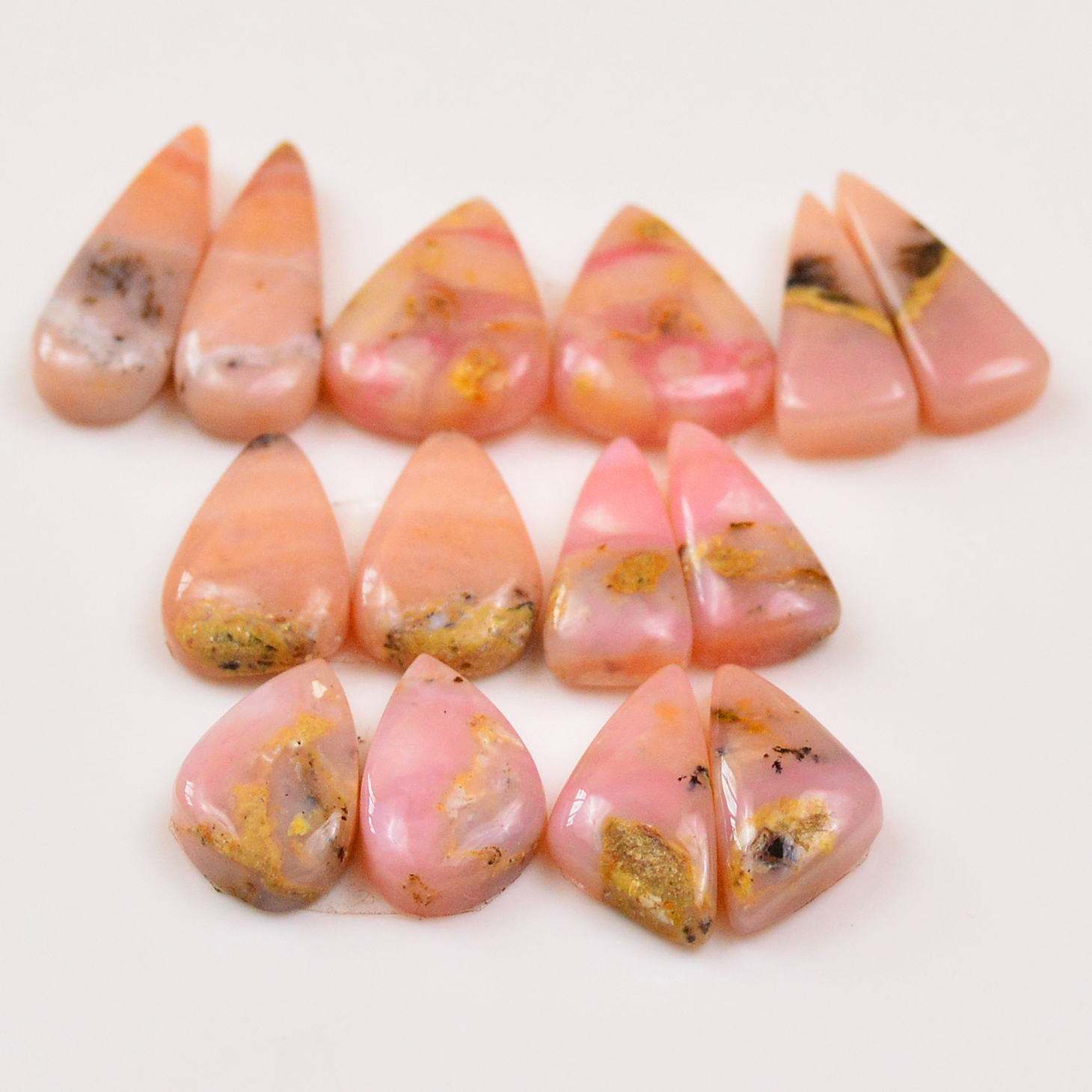 7 Pairs 78Cts Natural Pink Opal Pairs Wholesale Lot Cabochon Loose Gemstone For Jewelry Mixed Shapes 24x8 15x9mm 19337