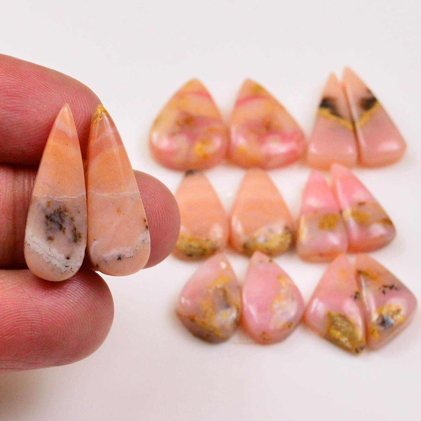 7 Pairs 78Cts Natural Pink Opal Pairs Wholesale Lot Cabochon Loose Gemstone For Jewelry Mixed Shapes 24x8 15x9mm 19337