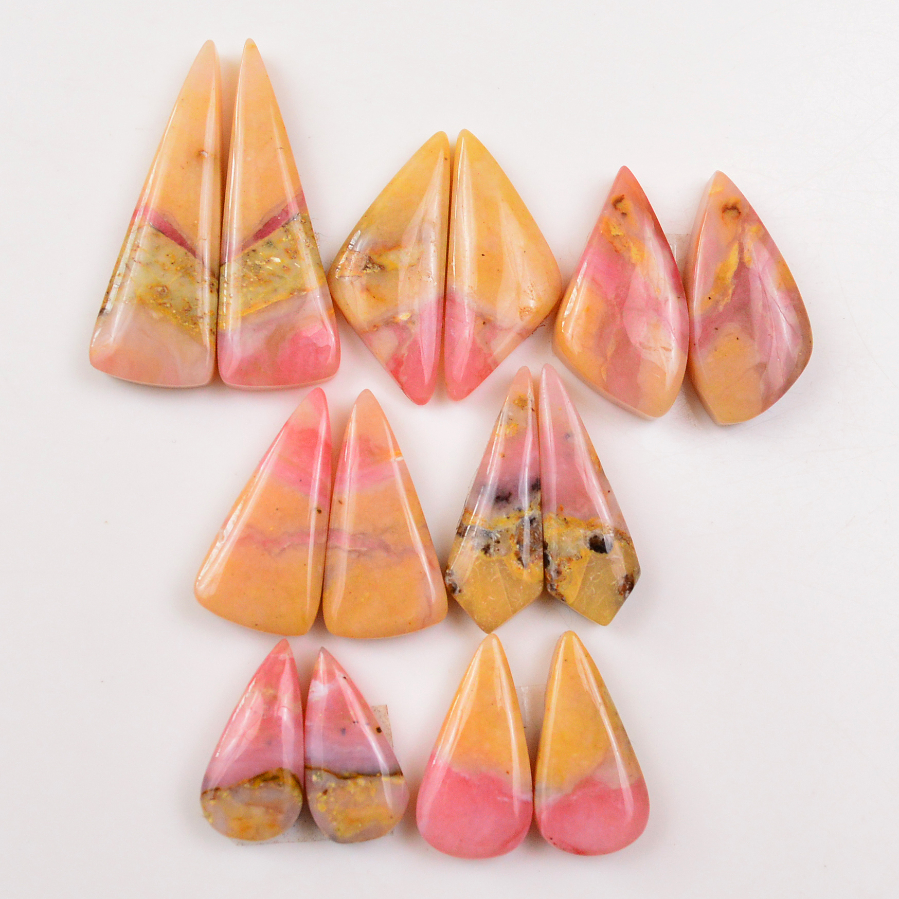 7 Pairs 117Cts Natural Pink Opal Pairs Wholesale Lot Cabochon Loose Gemstone For Jewelry Mixed Shapes 32x10 16x8mm 19338