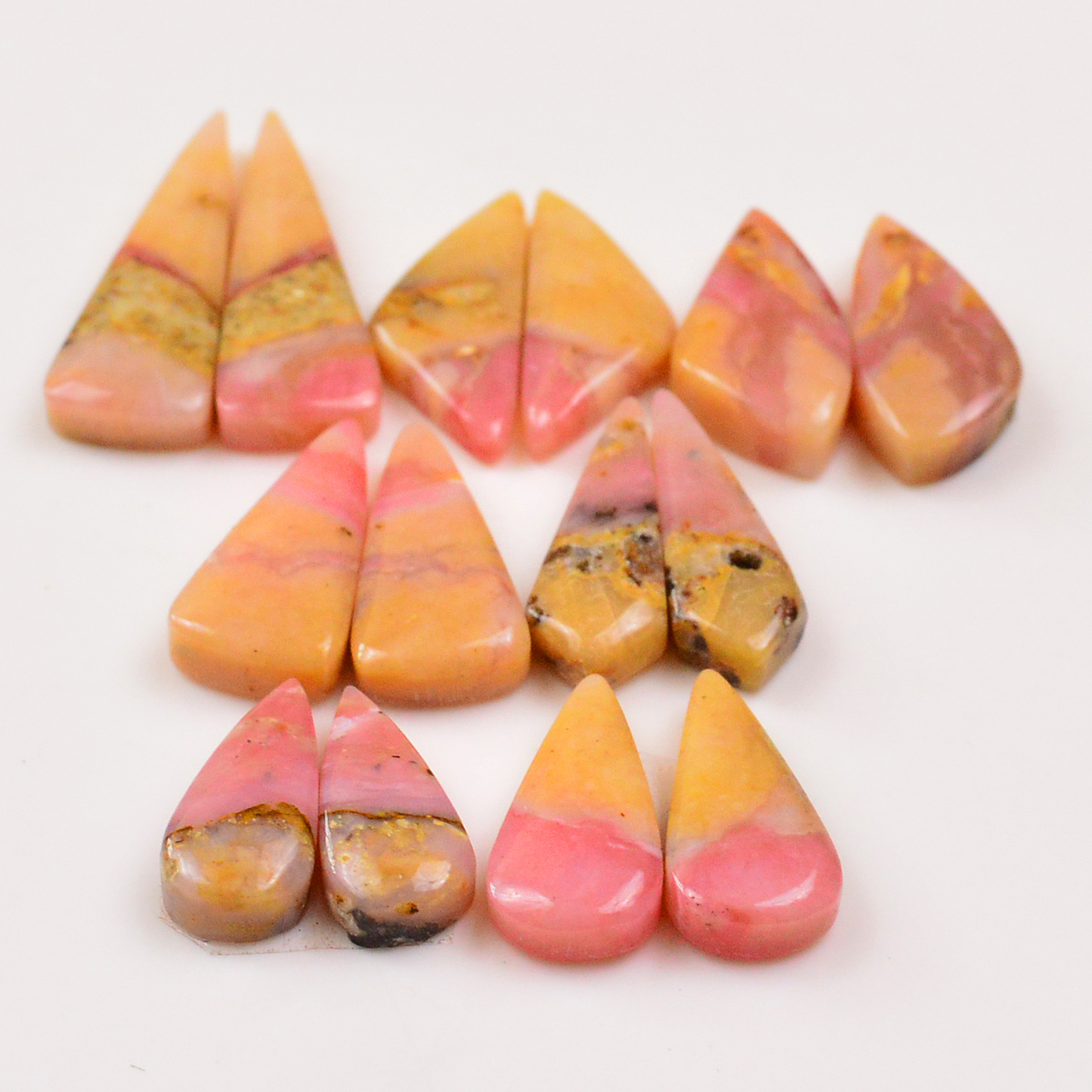 7 Pairs 117Cts Natural Pink Opal Pairs Wholesale Lot Cabochon Loose Gemstone For Jewelry Mixed Shapes 32x10 16x8mm 19338