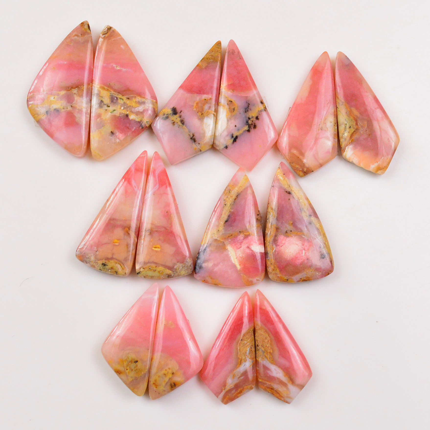 7 Pairs 159Cts Natural Pink Opal Pairs Wholesale Lot Cabochon Loose Gemstone For Jewelry Mixed Shapes 28x11 24x11mm 19339