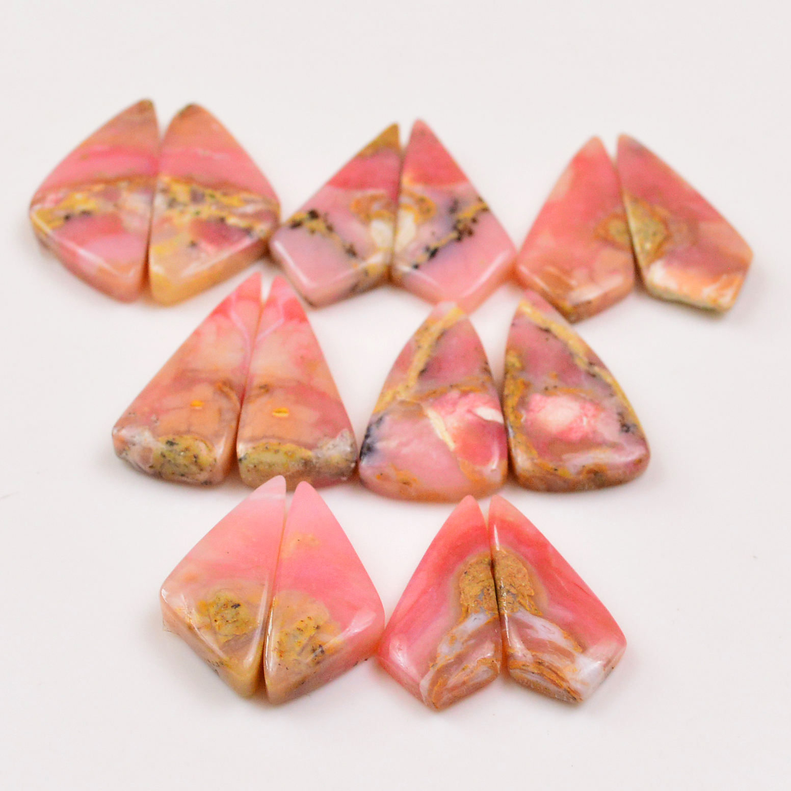 7 Pairs 159Cts Natural Pink Opal Pairs Wholesale Lot Cabochon Loose Gemstone For Jewelry Mixed Shapes 28x11 24x11mm 19339