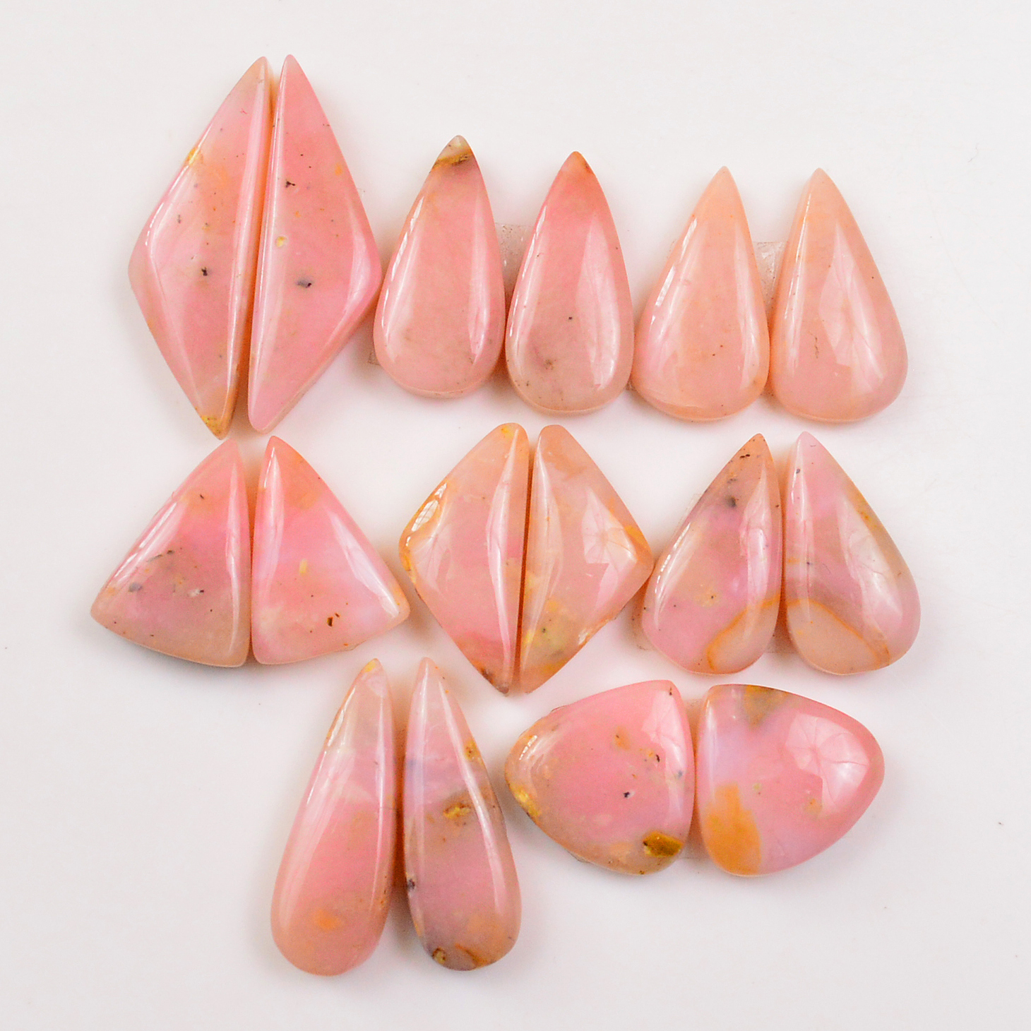 8 Pairs 111Cts Natural Pink Opal Pairs Wholesale Lot Cabochon Loose Gemstone For Jewelry Mixed Shapes 29x8 13x13mm 19340