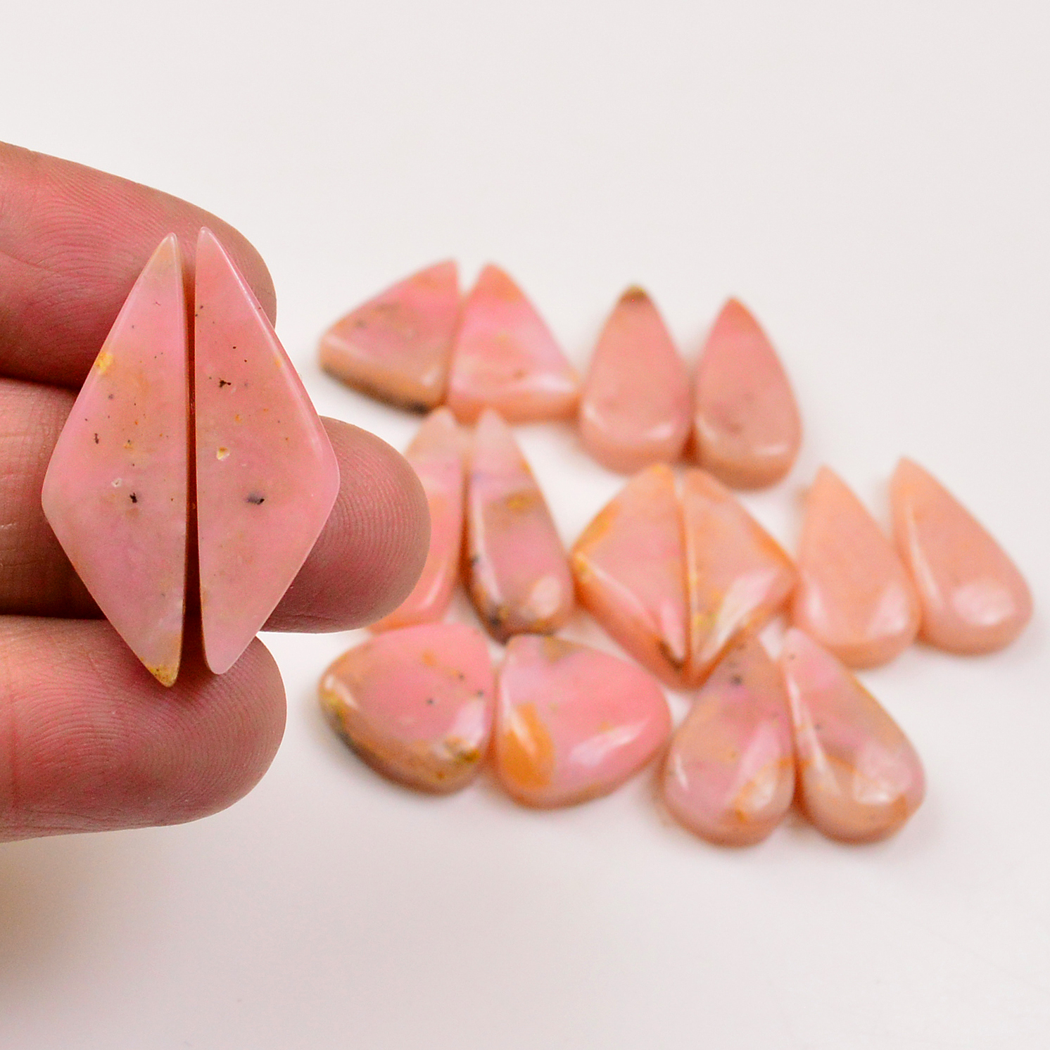 8 Pairs 111Cts Natural Pink Opal Pairs Wholesale Lot Cabochon Loose Gemstone For Jewelry Mixed Shapes 29x8 13x13mm 19340