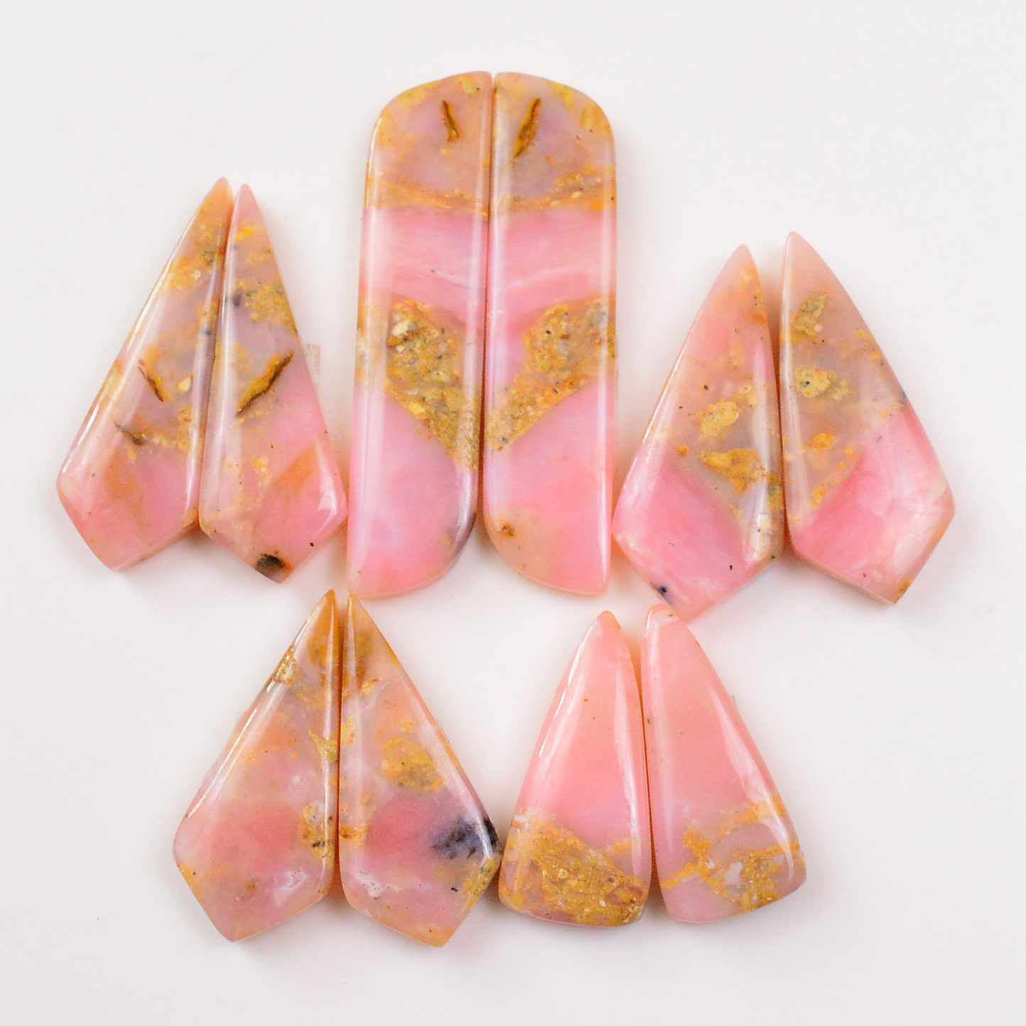 5 Pairs 114Cts Natural Pink Opal Pairs Wholesale Lot Cabochon Loose Gemstone For Jewelry Mixed Shapes 41x9 23x10mm 19341