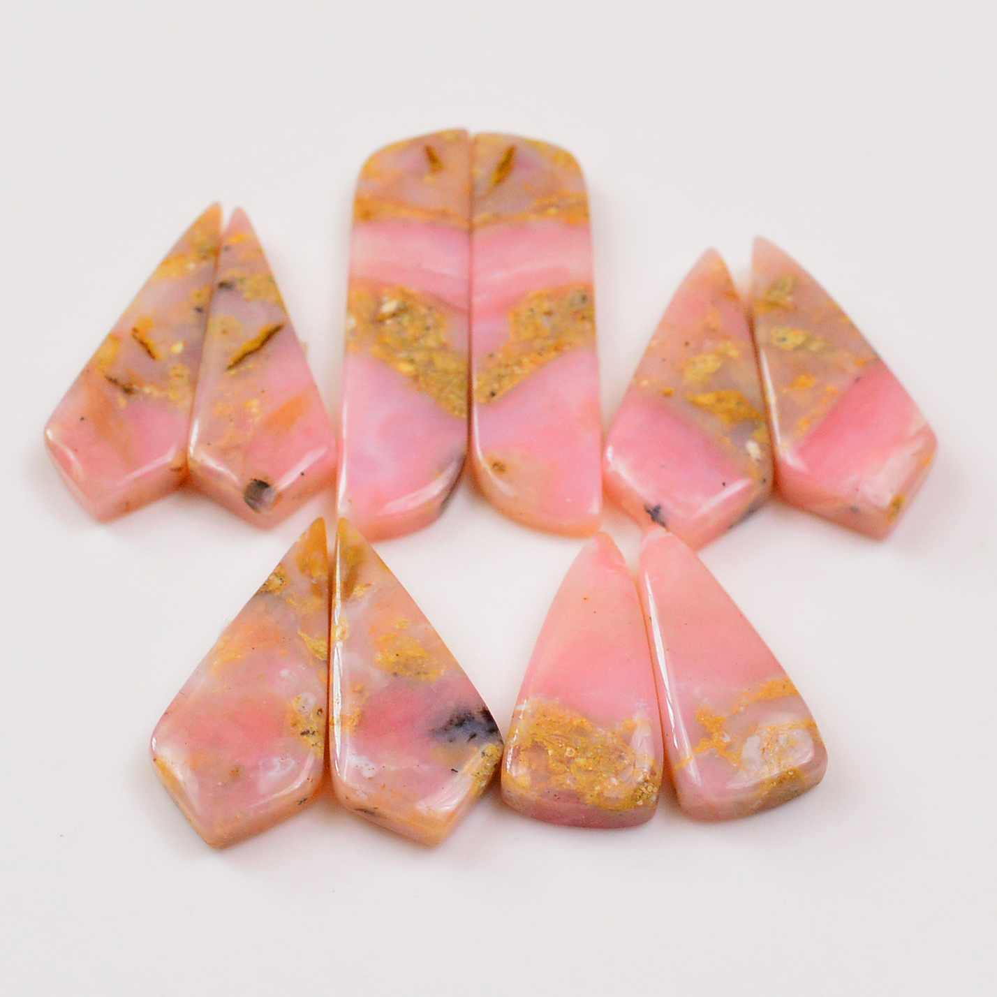 5 Pairs 114Cts Natural Pink Opal Pairs Wholesale Lot Cabochon Loose Gemstone For Jewelry Mixed Shapes 41x9 23x10mm 19341