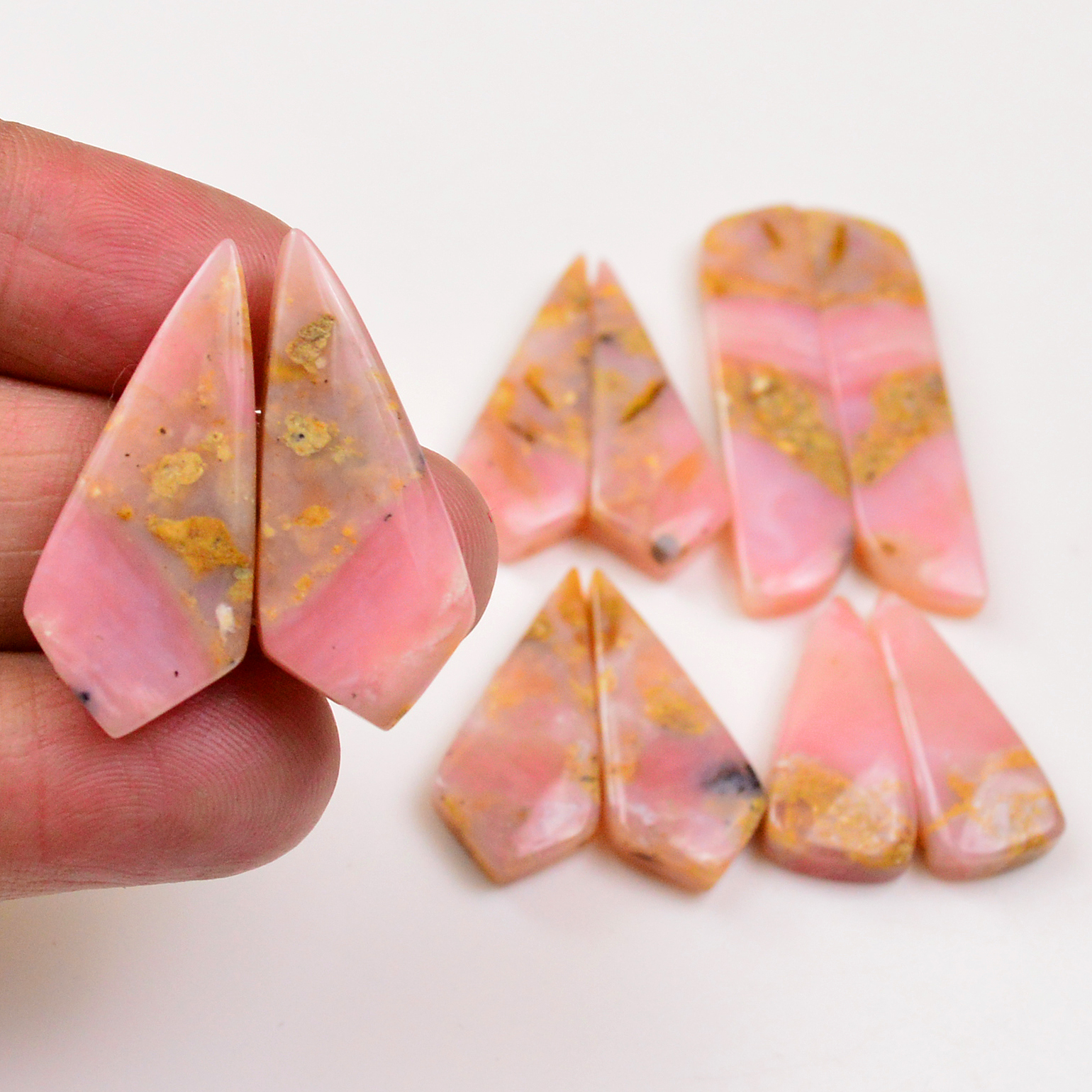 5 Pairs 114Cts Natural Pink Opal Pairs Wholesale Lot Cabochon Loose Gemstone For Jewelry Mixed Shapes 41x9 23x10mm 19341