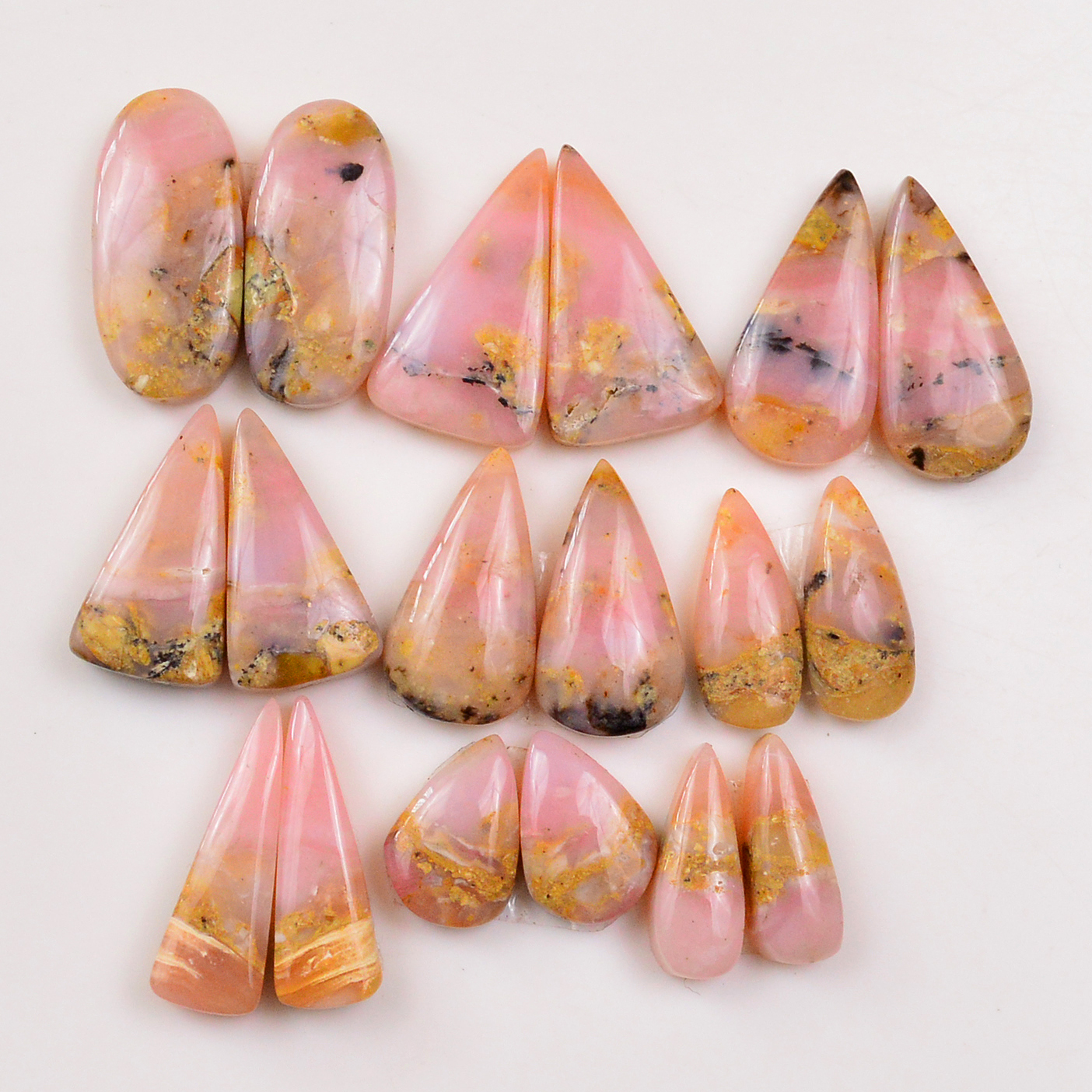 9 Pairs 103Cts Natural Pink Opal Pairs Wholesale Lot Cabochon Loose Gemstone For Jewelry Mixed Shapes 21x9 13x8mm 19342