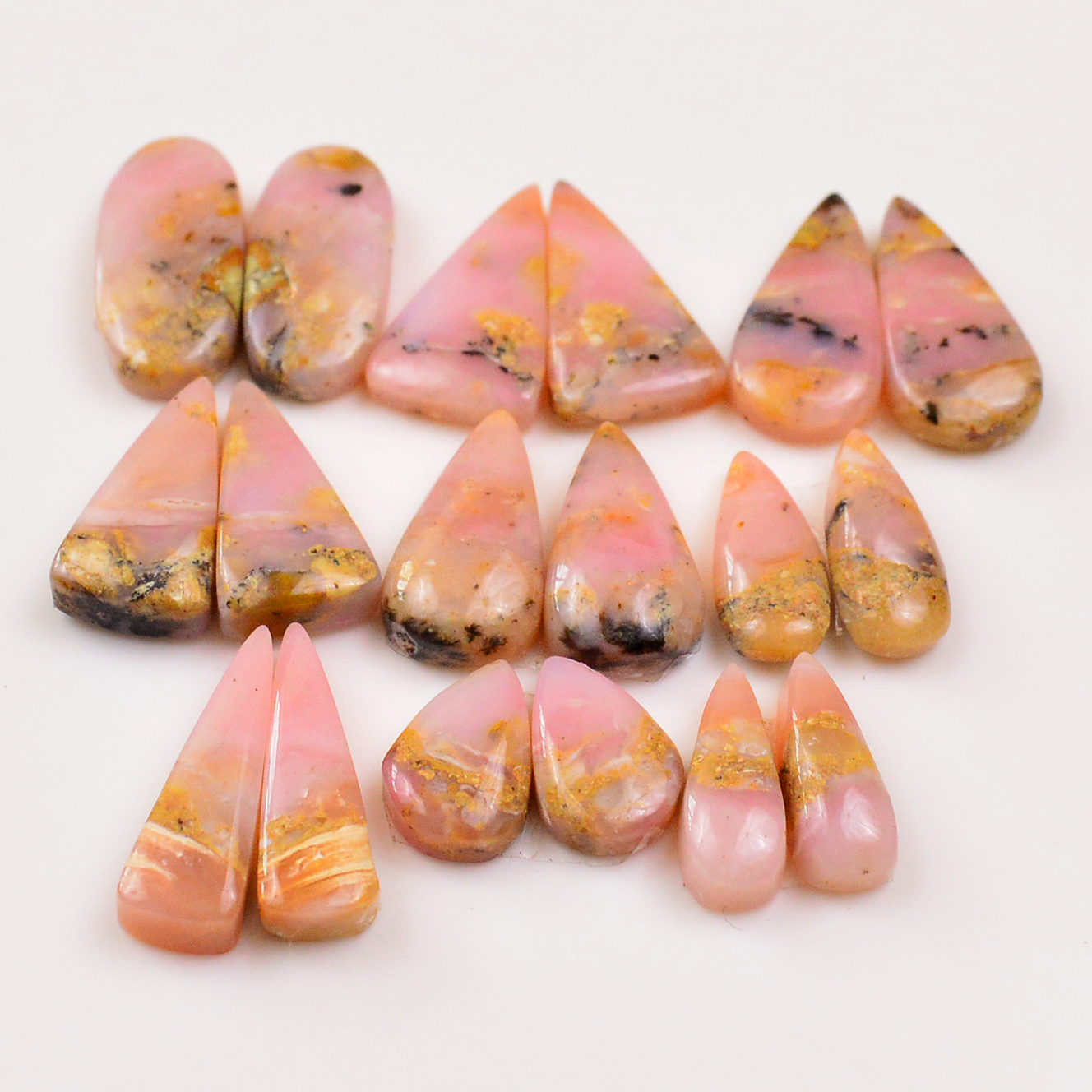 9 Pairs 103Cts Natural Pink Opal Pairs Wholesale Lot Cabochon Loose Gemstone For Jewelry Mixed Shapes 21x9 13x8mm 19342