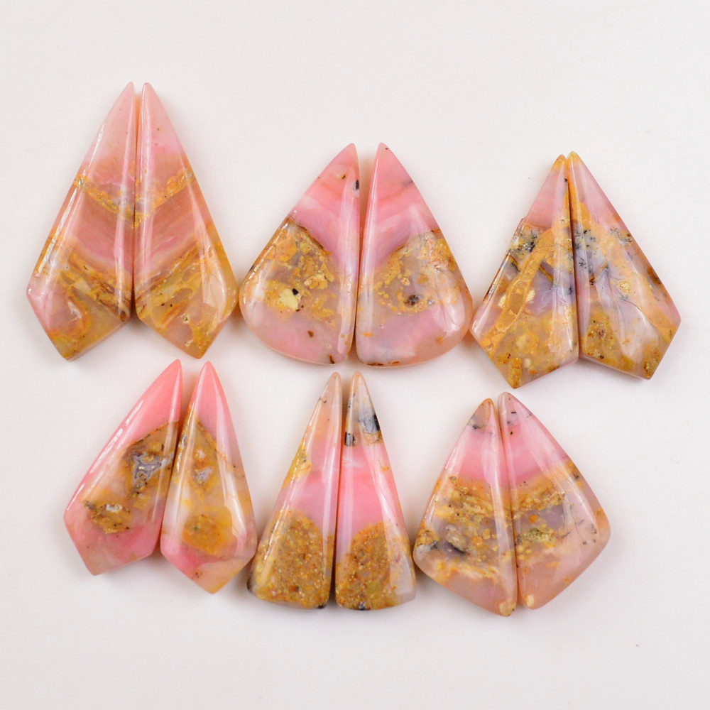 Image of 6 Pairs 131Cts Natural Pink Opal Pairs Wholesale Lot Cabochon Loose Gemstone For Jewelry, Mixed Shapes 35x12 25x10mm #19343