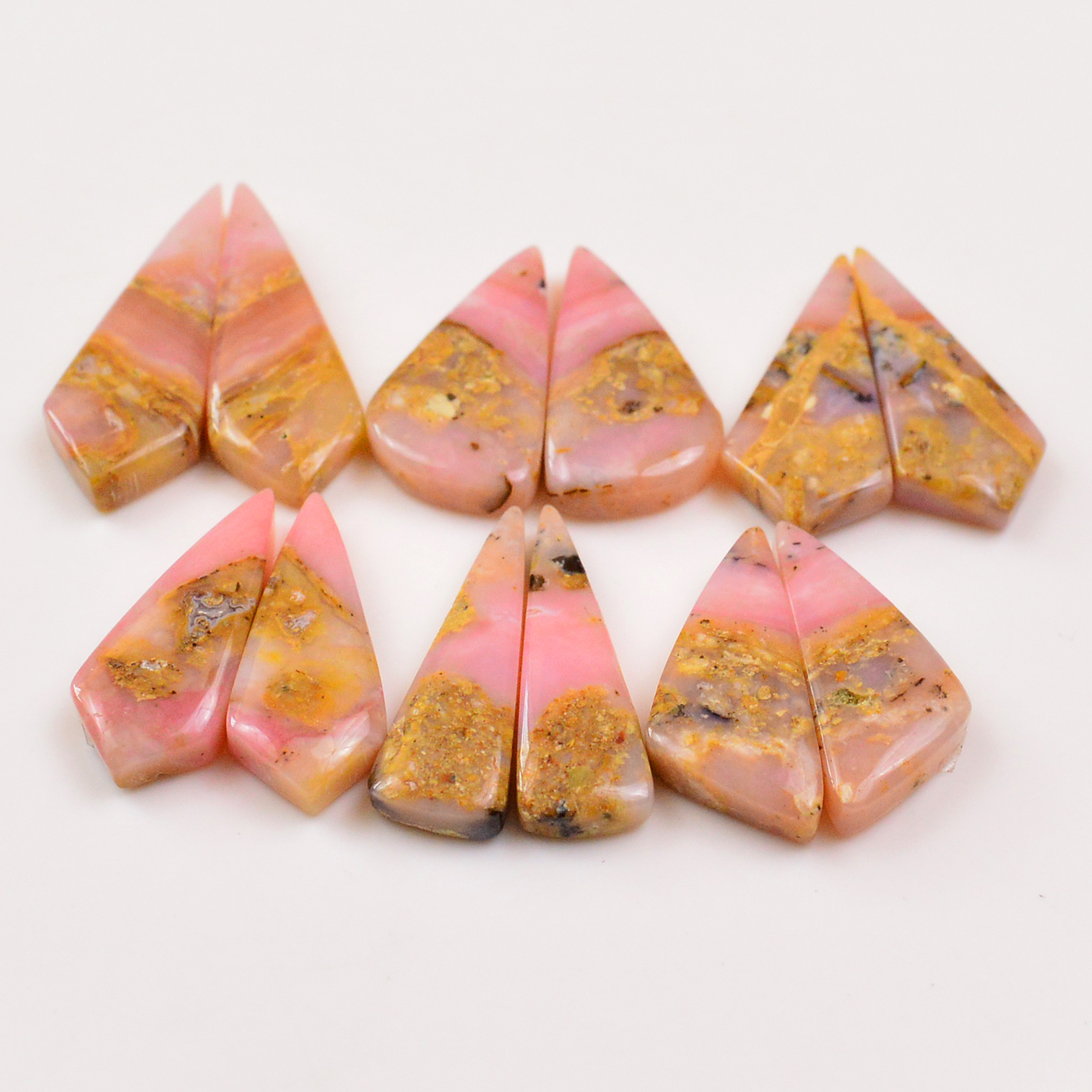 6 Pairs 131Cts Natural Pink Opal Pairs Wholesale Lot Cabochon Loose Gemstone For Jewelry Mixed Shapes 35x12 25x10mm 19343
