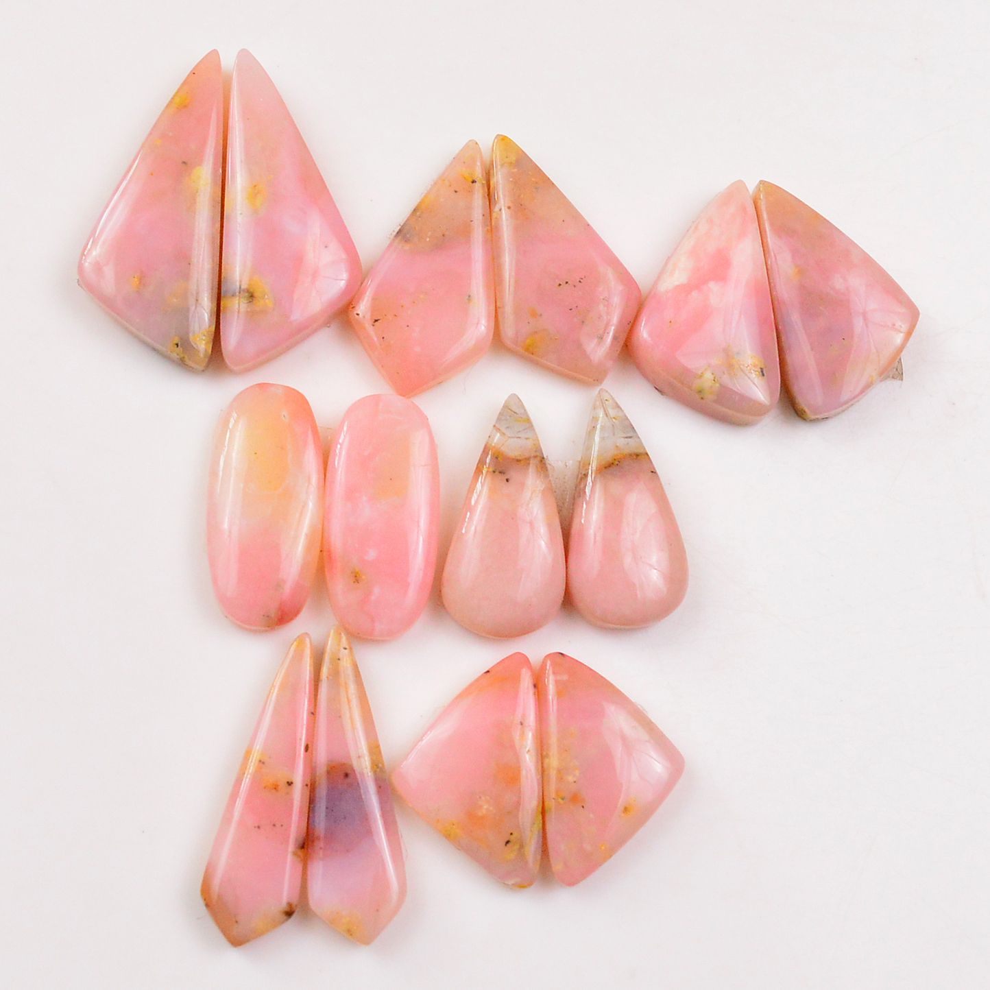 7 Pairs 98Cts Natural Pink Opal Pairs Wholesale Lot Cabochon Loose Gemstone For Jewelry Mixed Shapes 25x10 18x11mm 19345