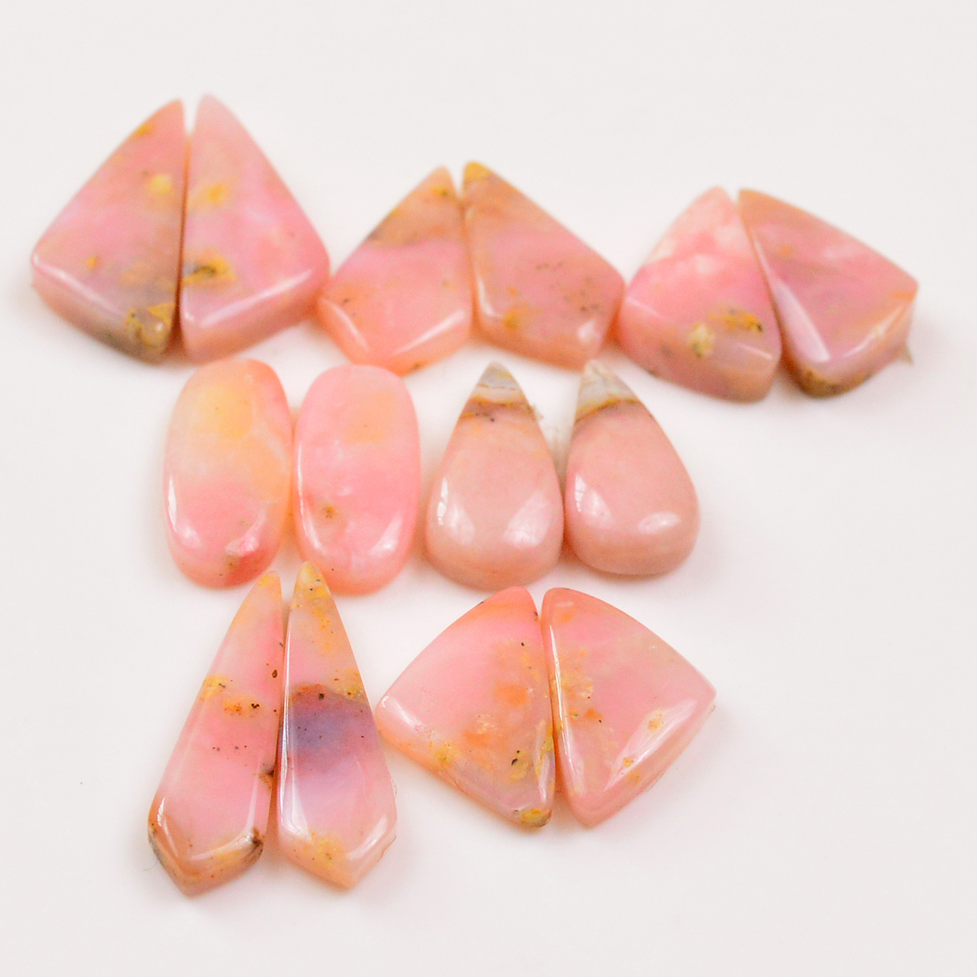 7 Pairs 98Cts Natural Pink Opal Pairs Wholesale Lot Cabochon Loose Gemstone For Jewelry Mixed Shapes 25x10 18x11mm 19345