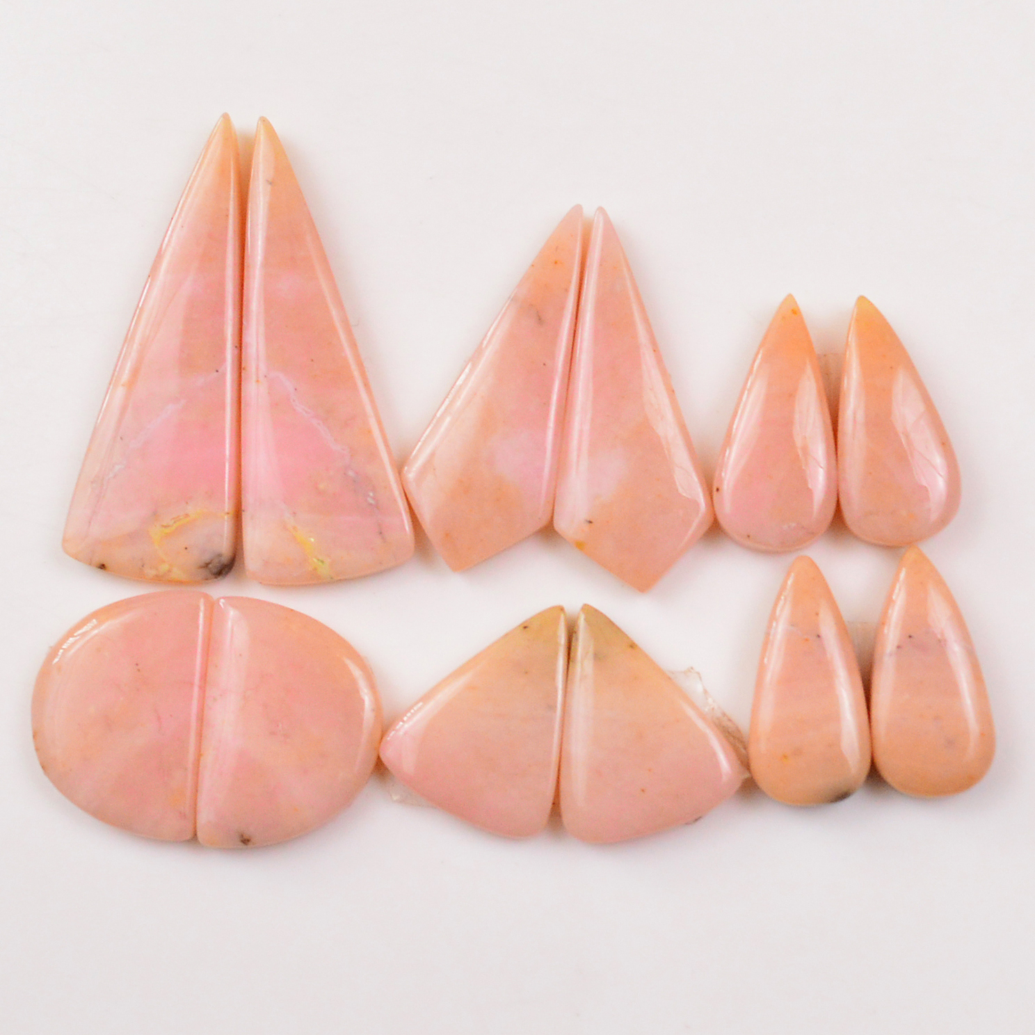 6 Pairs 103Cts Natural Pink Opal Pairs Wholesale Lot Cabochon Loose Gemstone For Jewelry Mixed Shapes 37x12 17x13mm 19346