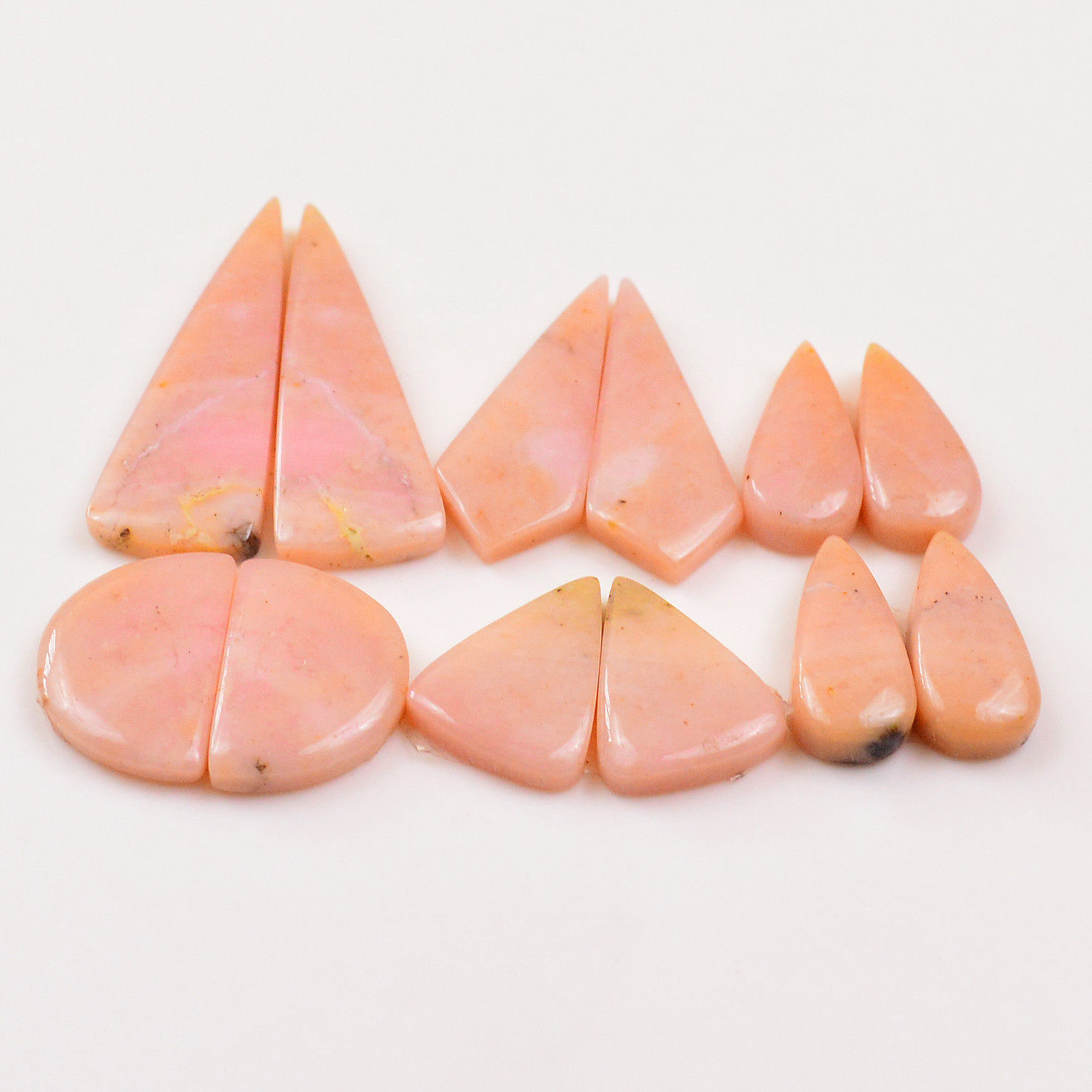 6 Pairs 103Cts Natural Pink Opal Pairs Wholesale Lot Cabochon Loose Gemstone For Jewelry Mixed Shapes 37x12 17x13mm 19346