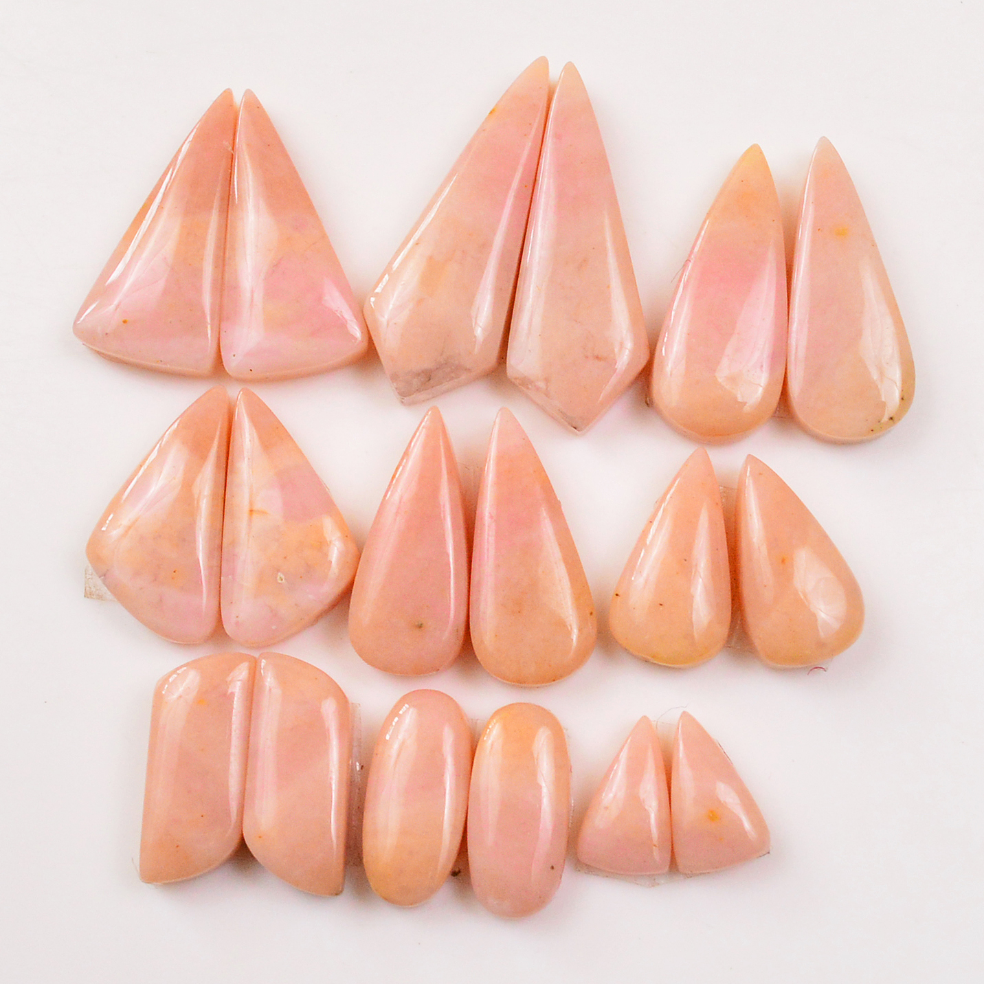 9 Pairs 109Cts Natural Pink Opal Pairs Wholesale Lot Cabochon Loose Gemstone For Jewelry Mixed Shapes 30x11 12x7mm 19348