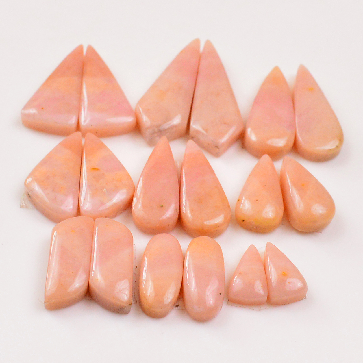 9 Pairs 109Cts Natural Pink Opal Pairs Wholesale Lot Cabochon Loose Gemstone For Jewelry Mixed Shapes 30x11 12x7mm 19348