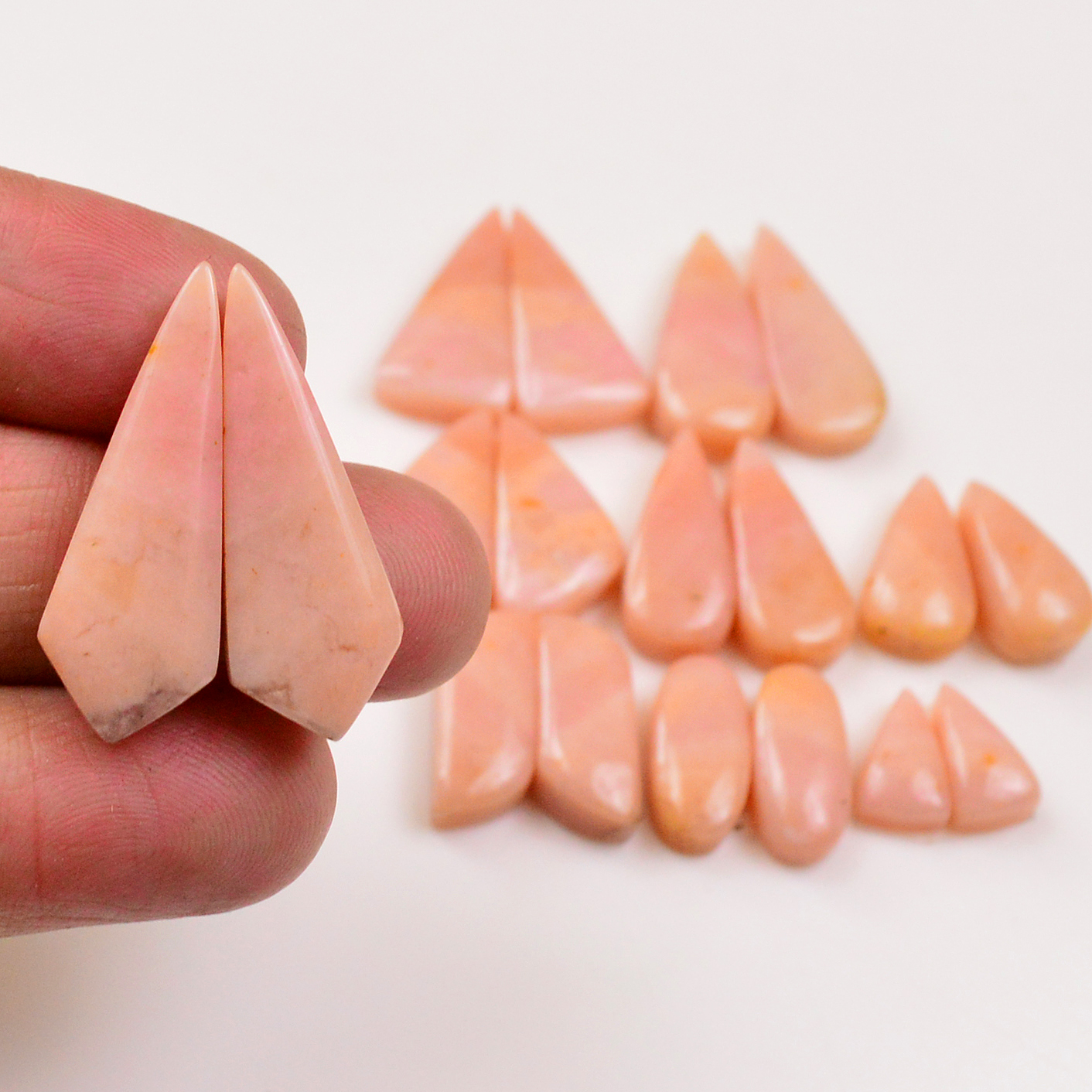9 Pairs 109Cts Natural Pink Opal Pairs Wholesale Lot Cabochon Loose Gemstone For Jewelry Mixed Shapes 30x11 12x7mm 19348