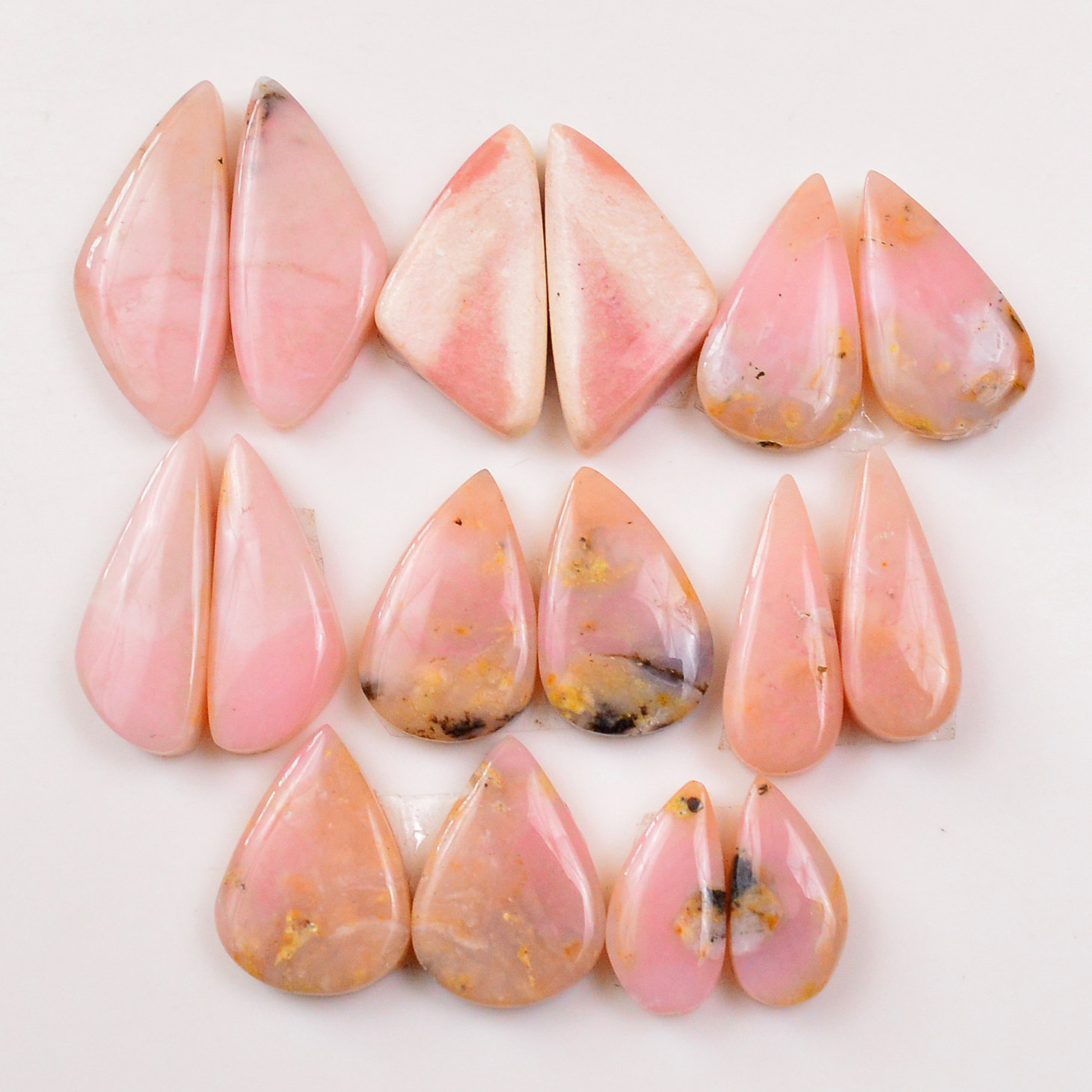8 Pairs 111Cts Natural Pink Opal Pairs Wholesale Lot Cabochon Loose Gemstone For Jewelry Mixed Shapes 27x12 16x9mm 19350
