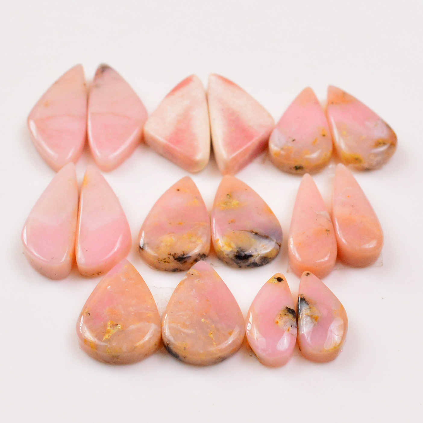 8 Pairs 111Cts Natural Pink Opal Pairs Wholesale Lot Cabochon Loose Gemstone For Jewelry Mixed Shapes 27x12 16x9mm 19350