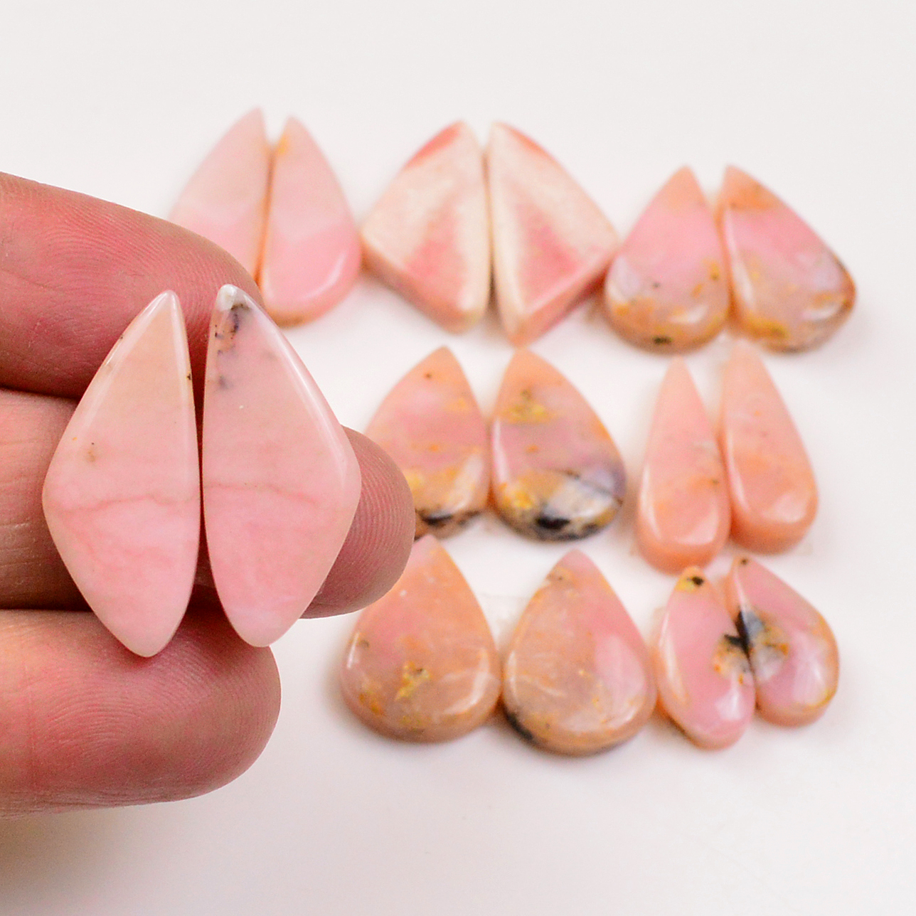 8 Pairs 111Cts Natural Pink Opal Pairs Wholesale Lot Cabochon Loose Gemstone For Jewelry Mixed Shapes 27x12 16x9mm 19350
