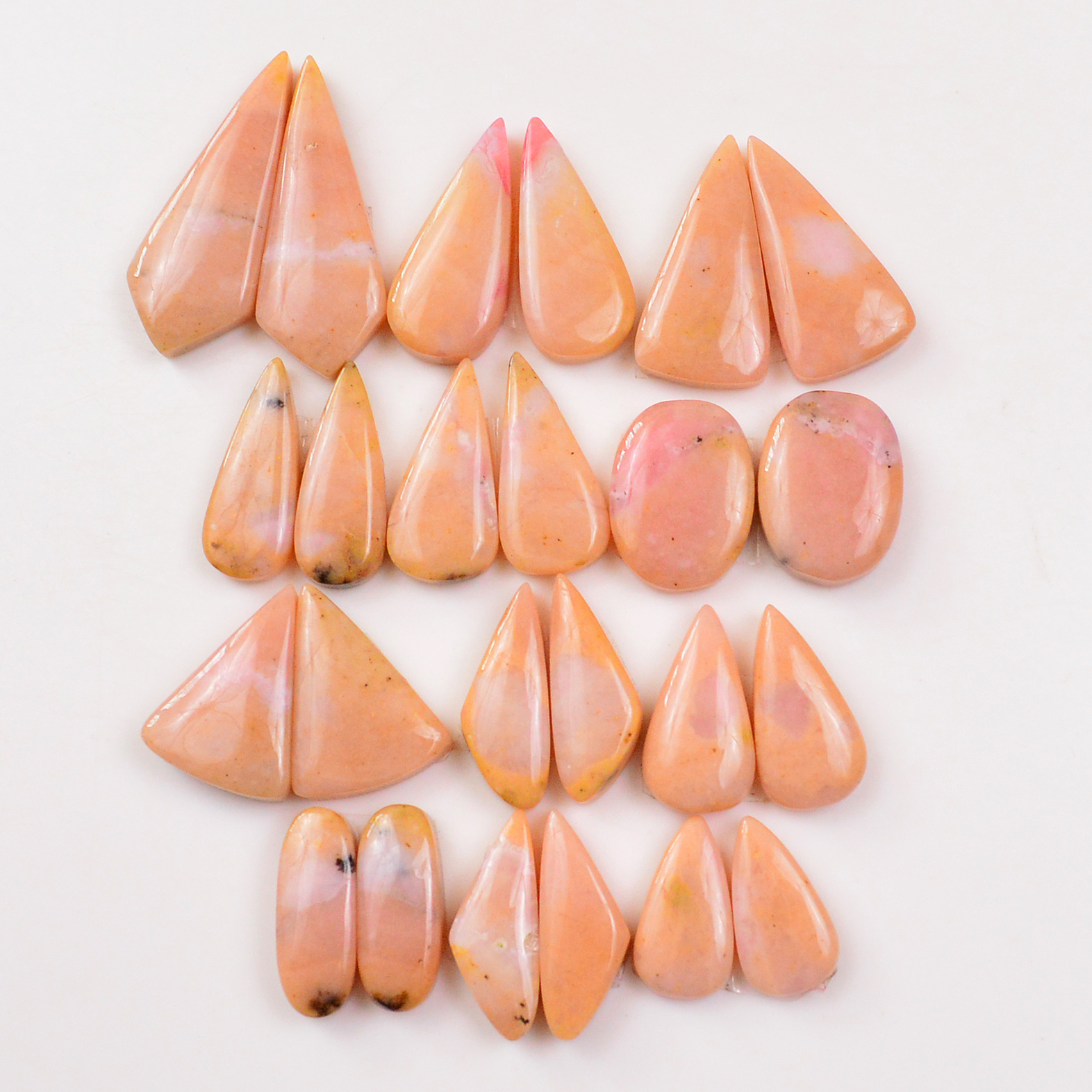 12 Pairs 170Cts Natural Pink Opal Pairs Wholesale Lot Cabochon Loose Gemstone For Jewelry Mixed Shapes 32x13 17x9mm 19354