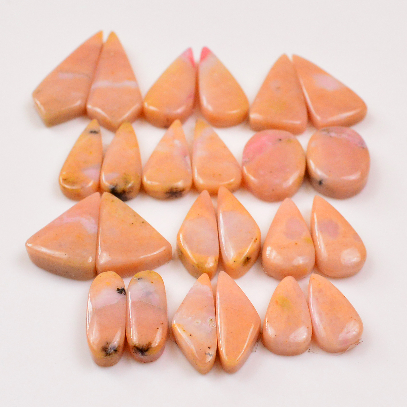 12 Pairs 170Cts Natural Pink Opal Pairs Wholesale Lot Cabochon Loose Gemstone For Jewelry Mixed Shapes 32x13 17x9mm 19354