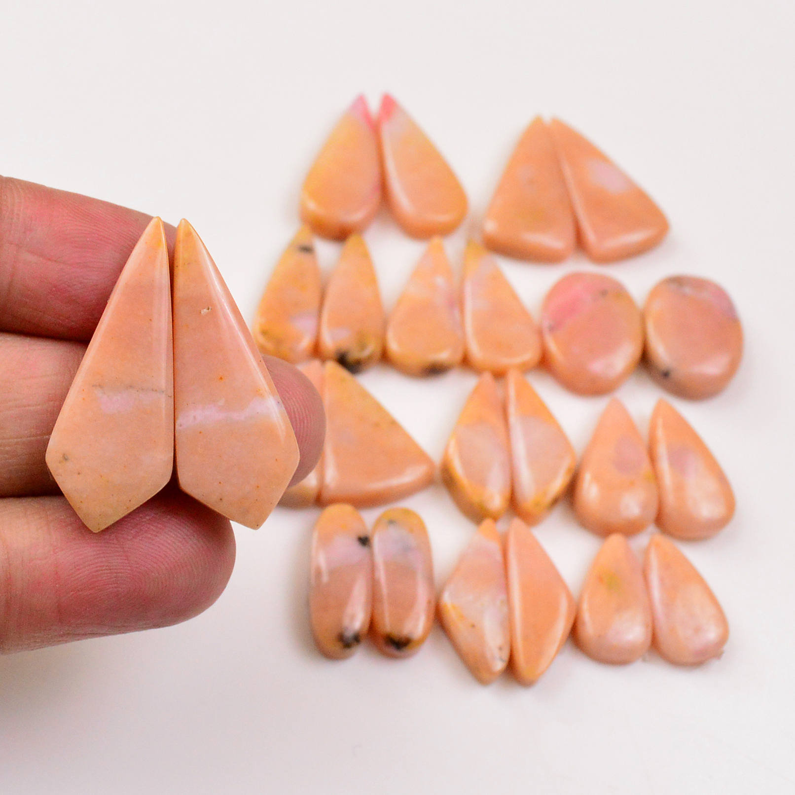 12 Pairs 170Cts Natural Pink Opal Pairs Wholesale Lot Cabochon Loose Gemstone For Jewelry Mixed Shapes 32x13 17x9mm 19354