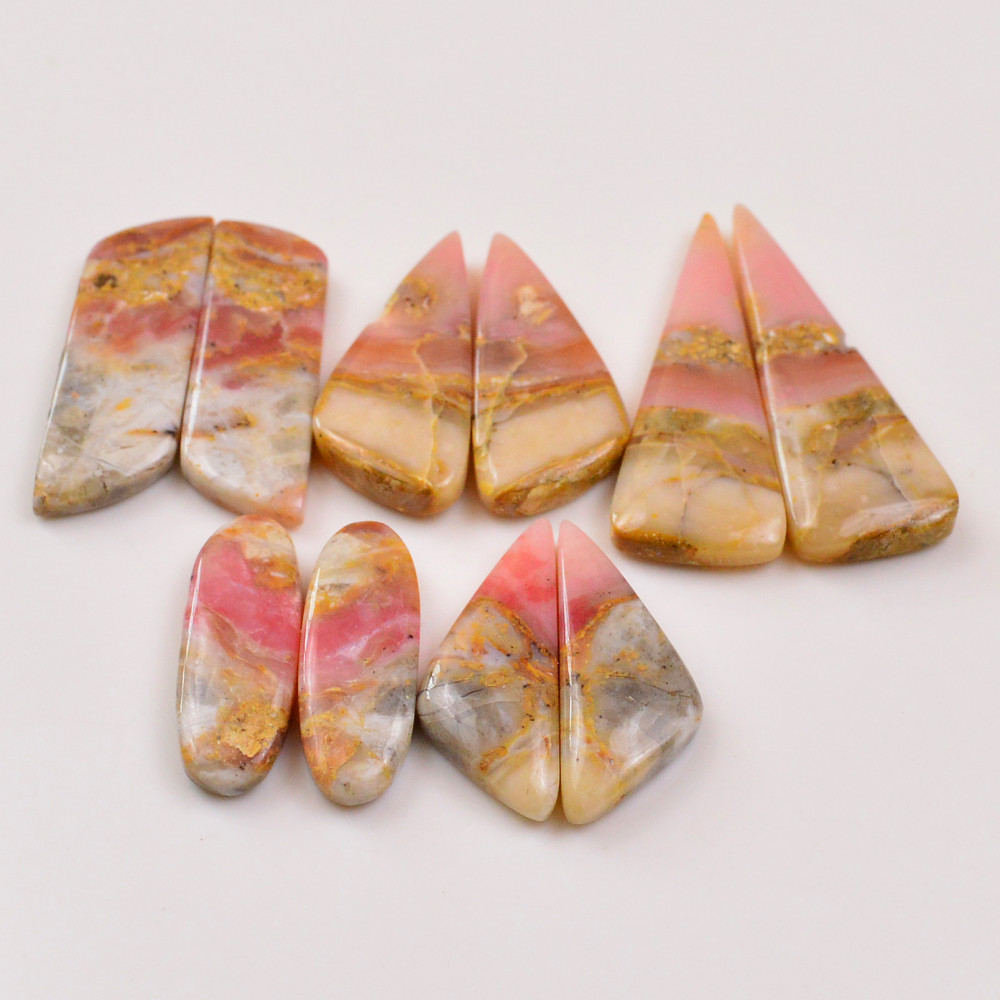 Image of 5 Pairs 135Cts Natural Pink Opal Pairs Wholesale Lot Cabochon Loose Gemstone For Jewelry, Mixed Shapes 43x16 26x10mm #19355