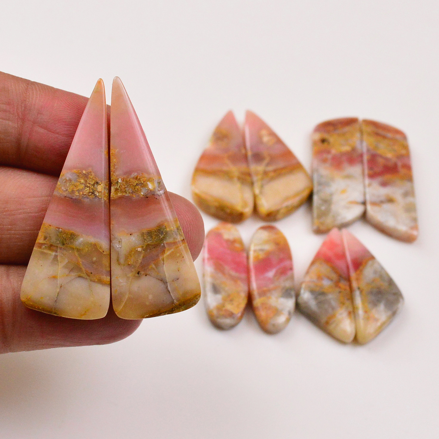5 Pairs 135Cts Natural Pink Opal Pairs Wholesale Lot Cabochon Loose Gemstone For Jewelry Mixed Shapes 43x16 26x10mm 19355