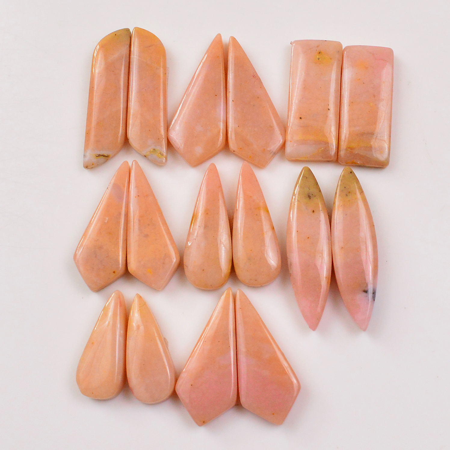 8 Pairs 132Cts Natural Pink Opal Pairs Wholesale Lot Cabochon Loose Gemstone For Jewelry Mixed Shapes 32x9 21x9mm 19357