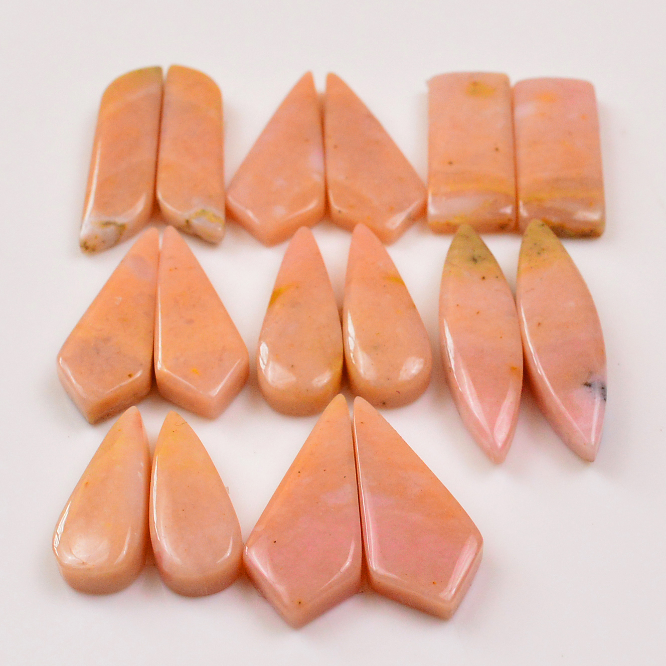 8 Pairs 132Cts Natural Pink Opal Pairs Wholesale Lot Cabochon Loose Gemstone For Jewelry Mixed Shapes 32x9 21x9mm 19357