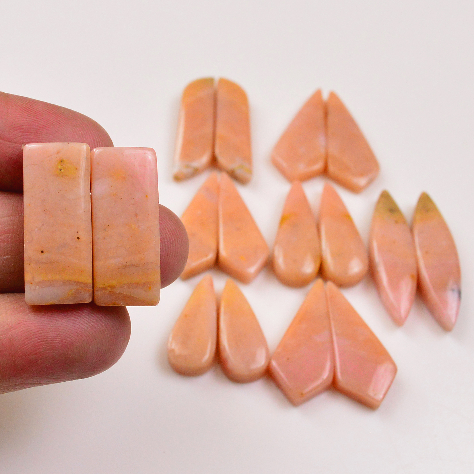 8 Pairs 132Cts Natural Pink Opal Pairs Wholesale Lot Cabochon Loose Gemstone For Jewelry Mixed Shapes 32x9 21x9mm 19357