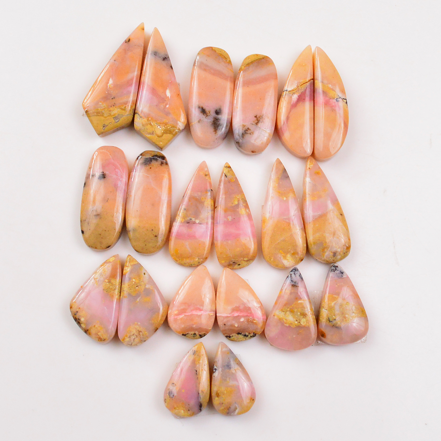10 Pairs 153Cts Natural Pink Opal Pairs Wholesale Lot Cabochon Loose Gemstone For Jewelry Mixed Shapes 29x12 17x10mm 19358