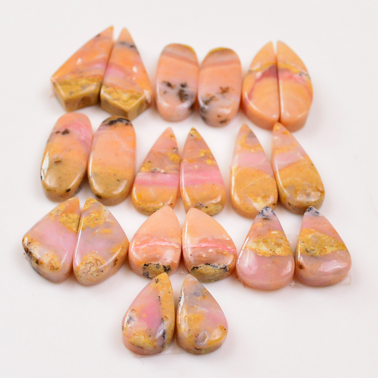 10 Pairs 153Cts Natural Pink Opal Pairs Wholesale Lot Cabochon Loose Gemstone For Jewelry Mixed Shapes 29x12 17x10mm 19358