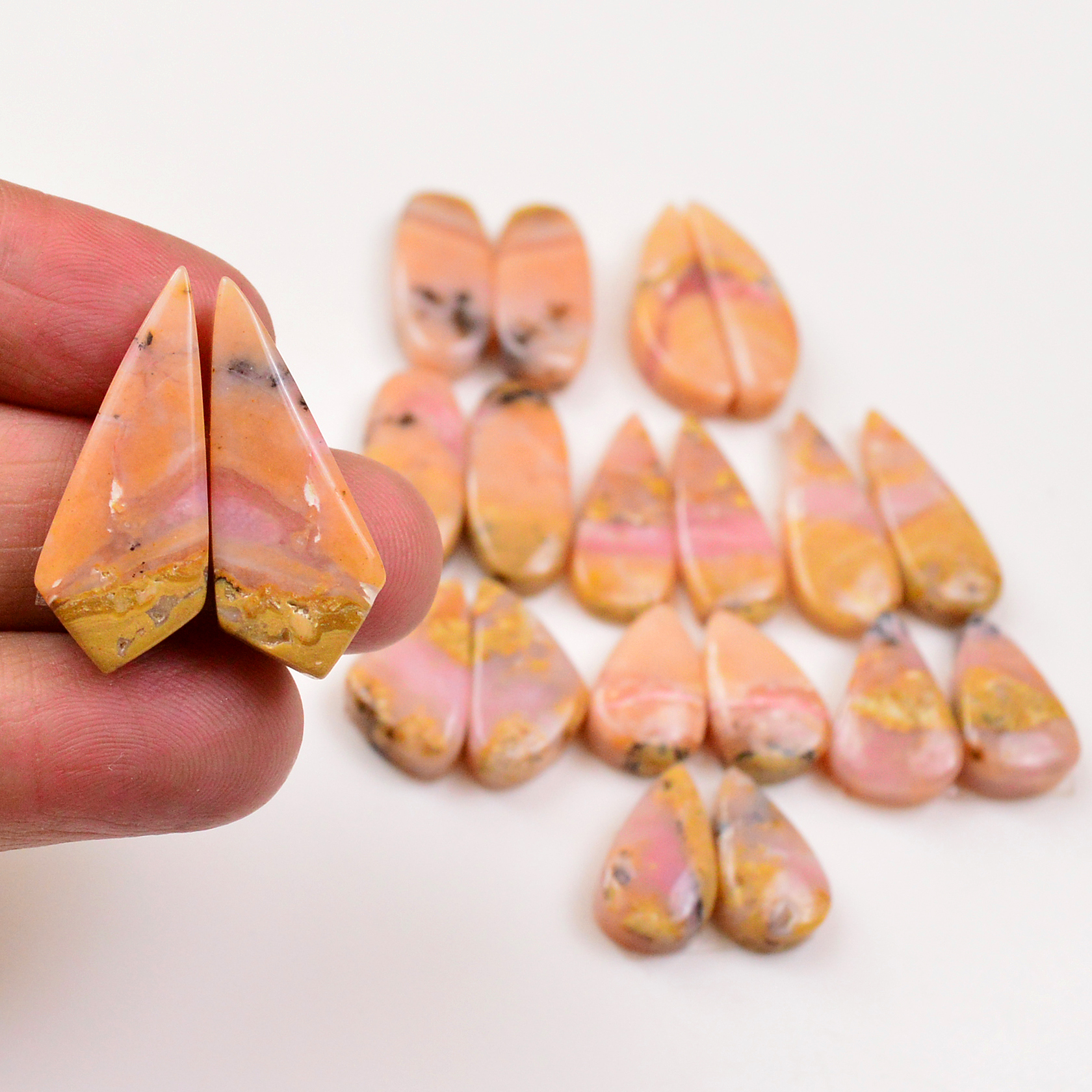10 Pairs 153Cts Natural Pink Opal Pairs Wholesale Lot Cabochon Loose Gemstone For Jewelry Mixed Shapes 29x12 17x10mm 19358
