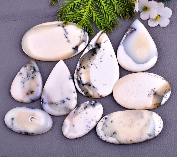 9 Pcs 760CTS Dendrite Opal Mix Cabochon Loose Gemstone Wholesale Lot Size 65x40 42x30 mm