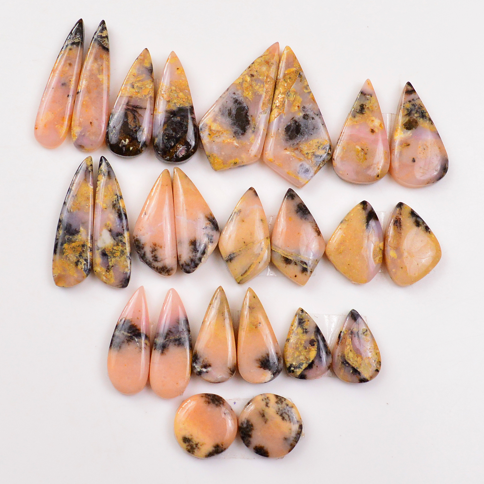 12 Pairs 134Cts Natural Pink Opal Pairs Wholesale Lot Cabochon Loose Gemstone For Jewelry Mixed Shapes 30x14 14x9mm 19360