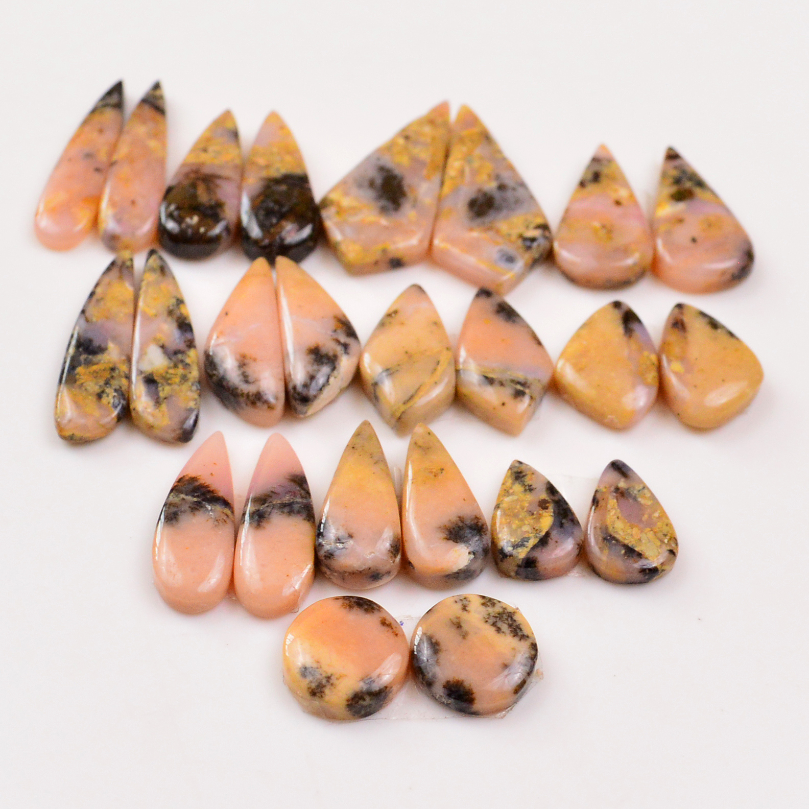 12 Pairs 134Cts Natural Pink Opal Pairs Wholesale Lot Cabochon Loose Gemstone For Jewelry Mixed Shapes 30x14 14x9mm 19360