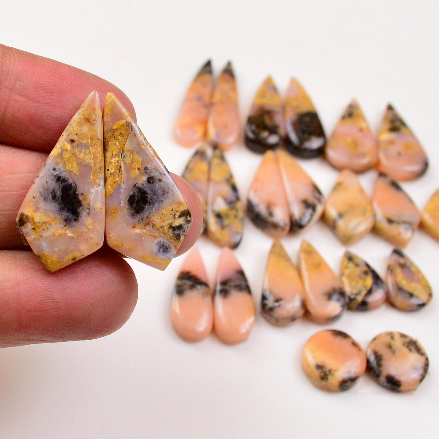 12 Pairs 134Cts Natural Pink Opal Pairs Wholesale Lot Cabochon Loose Gemstone For Jewelry Mixed Shapes 30x14 14x9mm 19360