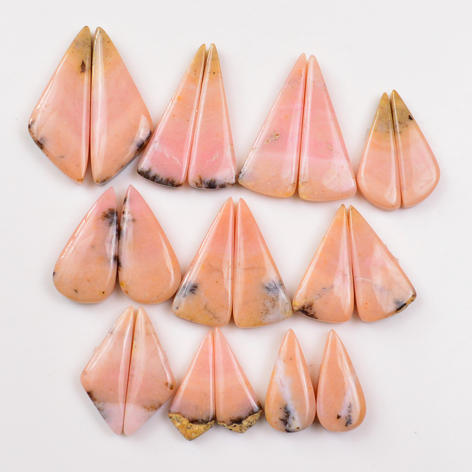 10 Pairs 182Cts Natural Pink Opal Pairs Wholesale Lot Cabochon Loose Gemstone For Jewelry Mixed Shapes 35x13 23x10mm 19361