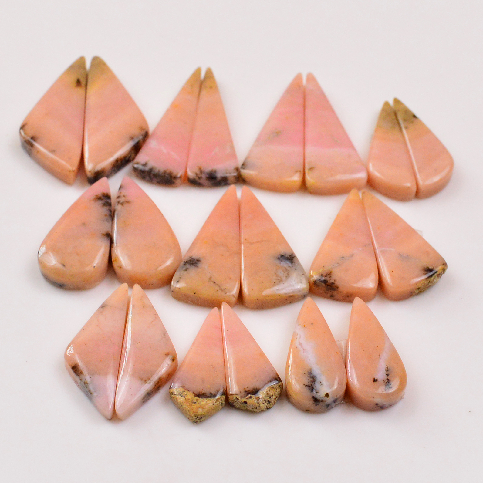 10 Pairs 182Cts Natural Pink Opal Pairs Wholesale Lot Cabochon Loose Gemstone For Jewelry Mixed Shapes 35x13 23x10mm 19361