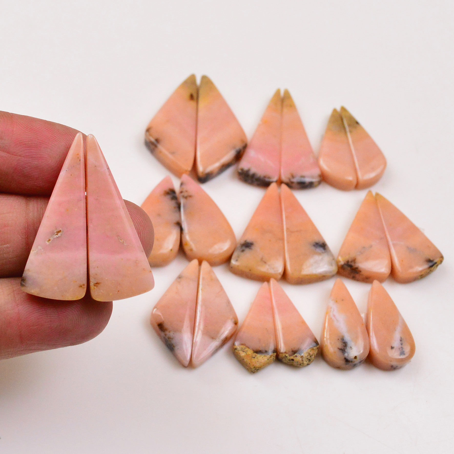 10 Pairs 182Cts Natural Pink Opal Pairs Wholesale Lot Cabochon Loose Gemstone For Jewelry Mixed Shapes 35x13 23x10mm 19361